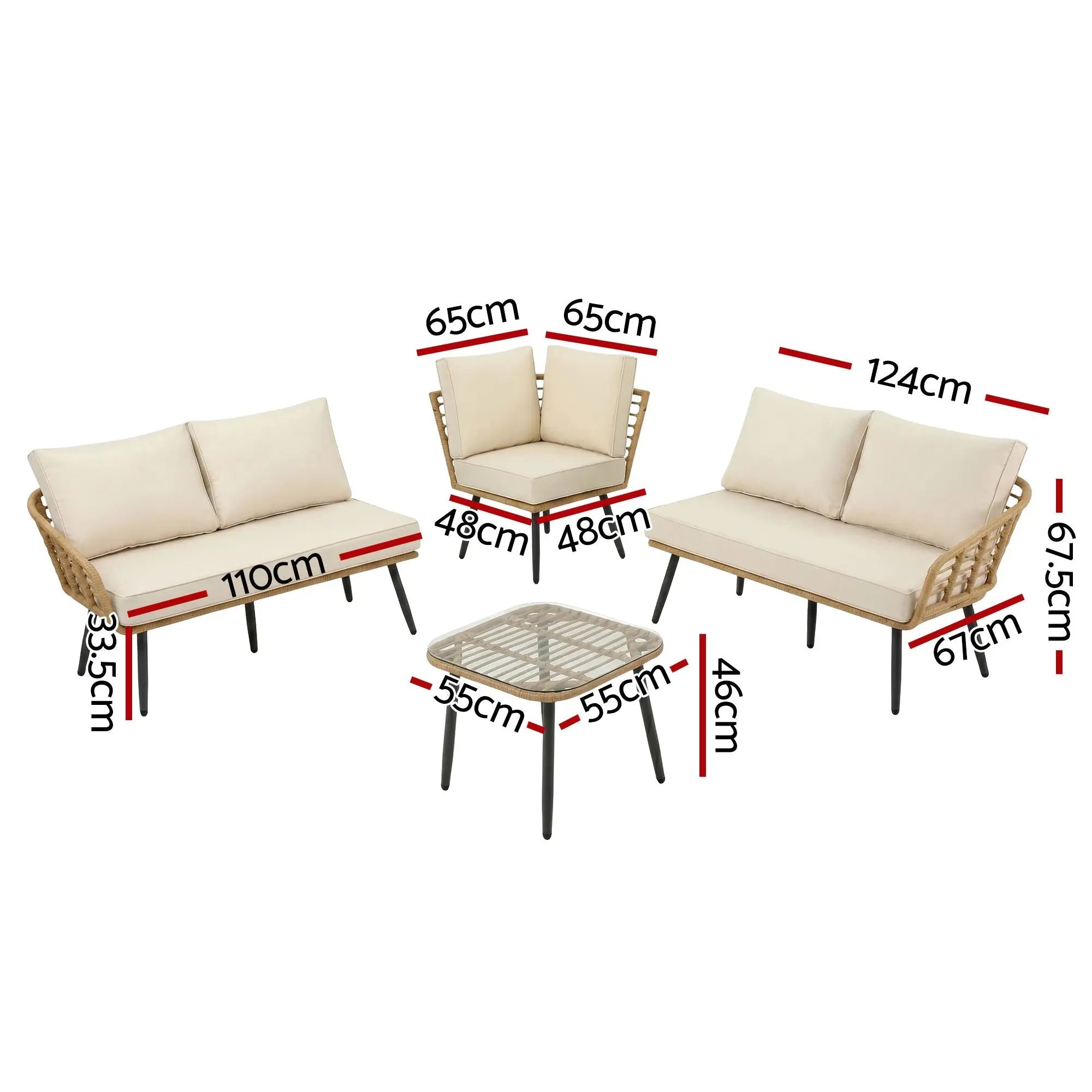 Gardeon 4-Piece Modular Outdoor Sofa Set with Cushions 5 Seater Rattan Furniture Wholesale Hub