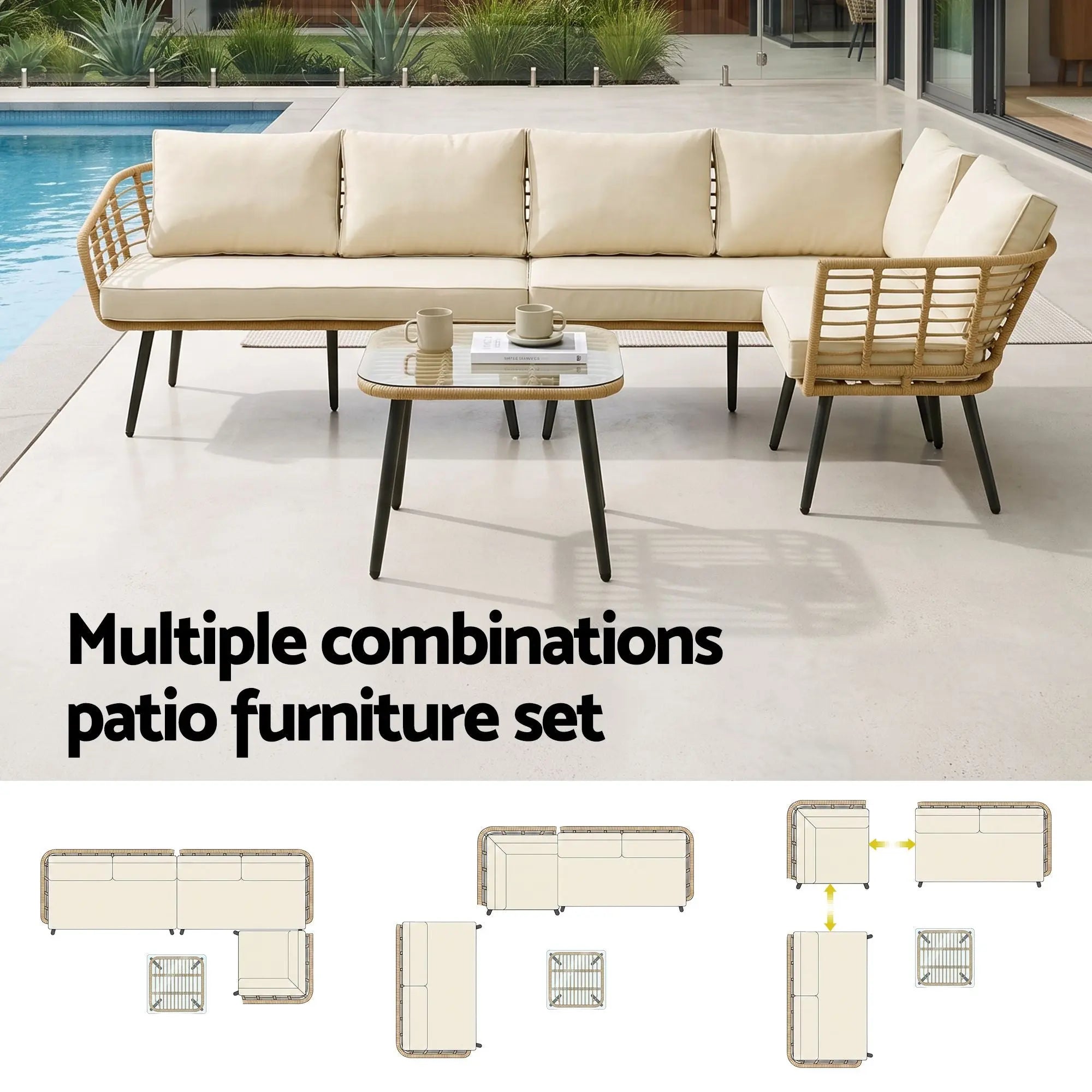Gardeon 4-Piece Modular Outdoor Sofa Set with Cushions 5 Seater Rattan Furniture Wholesale Hub