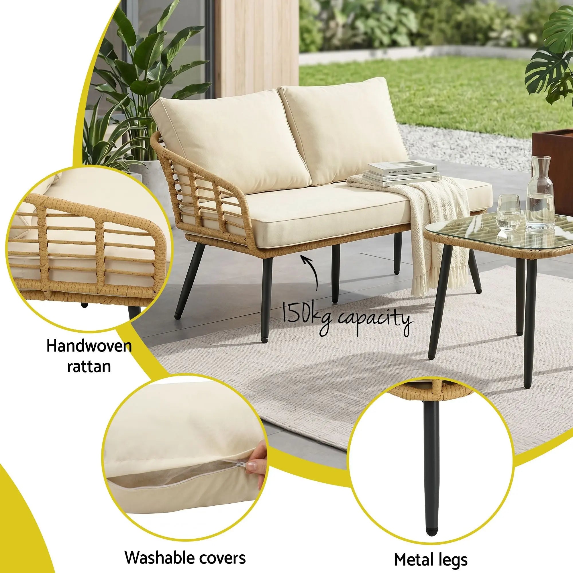 Gardeon 4-Piece Modular Outdoor Sofa Set with Cushions 5 Seater Rattan Furniture Wholesale Hub
