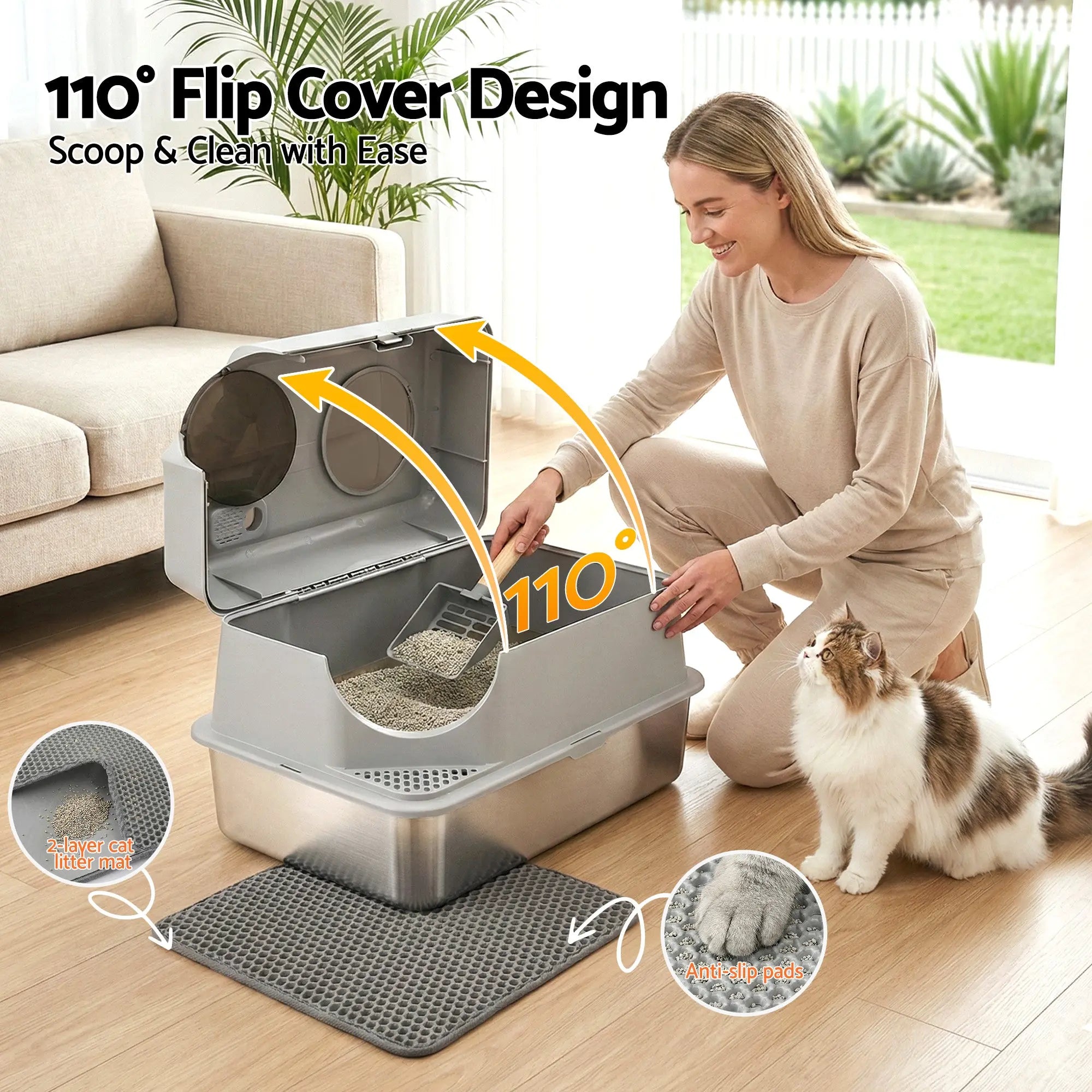 i.Pet Cat Litter Box Large Stainless Steel High Sided Pet Toilet Odour Control Wholesale Hub