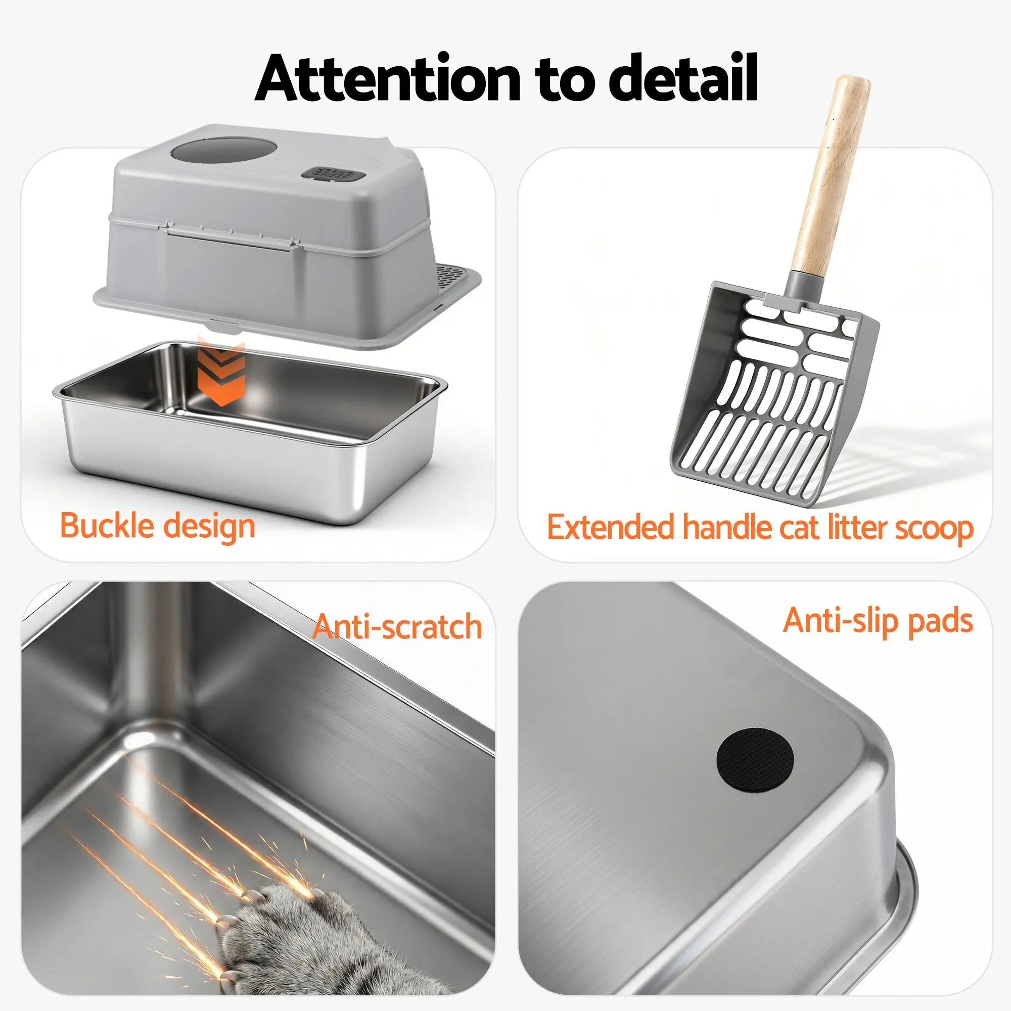 i.Pet Cat Litter Box Large Stainless Steel High Sided Pet Toilet Odour Control Wholesale Hub