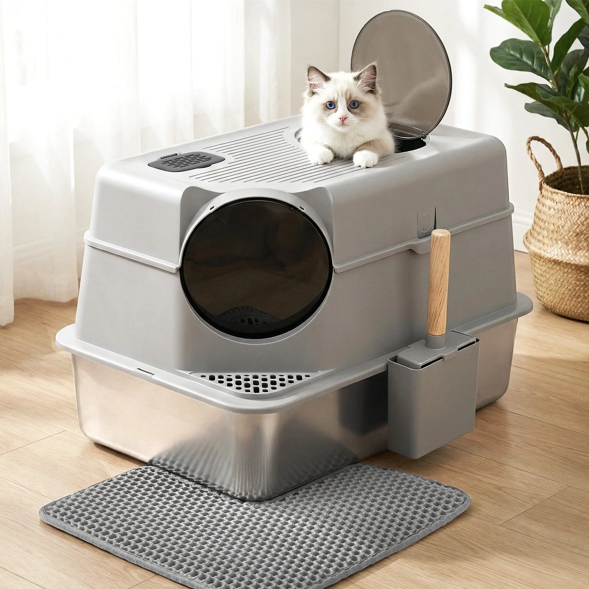 i.Pet Cat Litter Box Large Stainless Steel High Sided Pet Toilet Odour Control Wholesale Hub