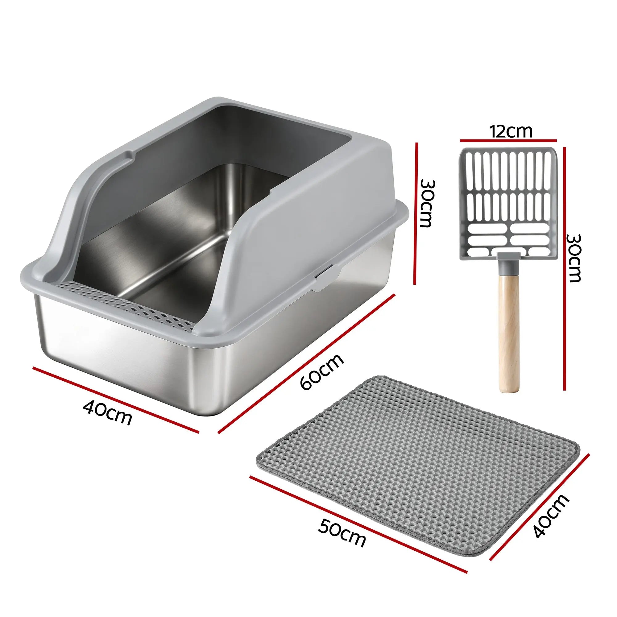 i.Pet Cat Litter Box Stainless Steel Large Semi-Enclosed Pet Kitty Toilet Grey Wholesale Hub