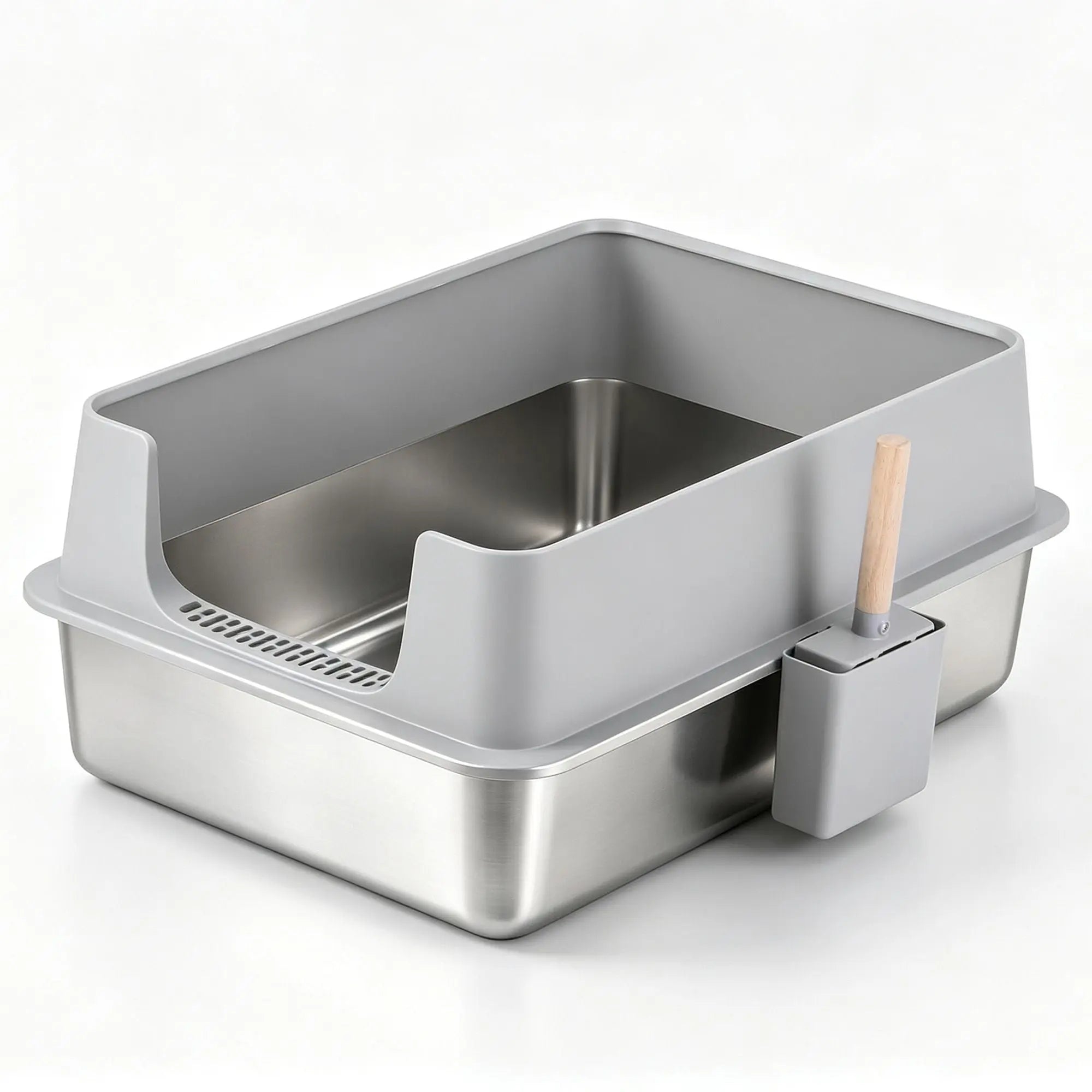 i.Pet XXL Cat Litter Box Stainless Steel Jumbo Semi-Enclosed Pet Kitty Toilet Grey Wholesale Hub
