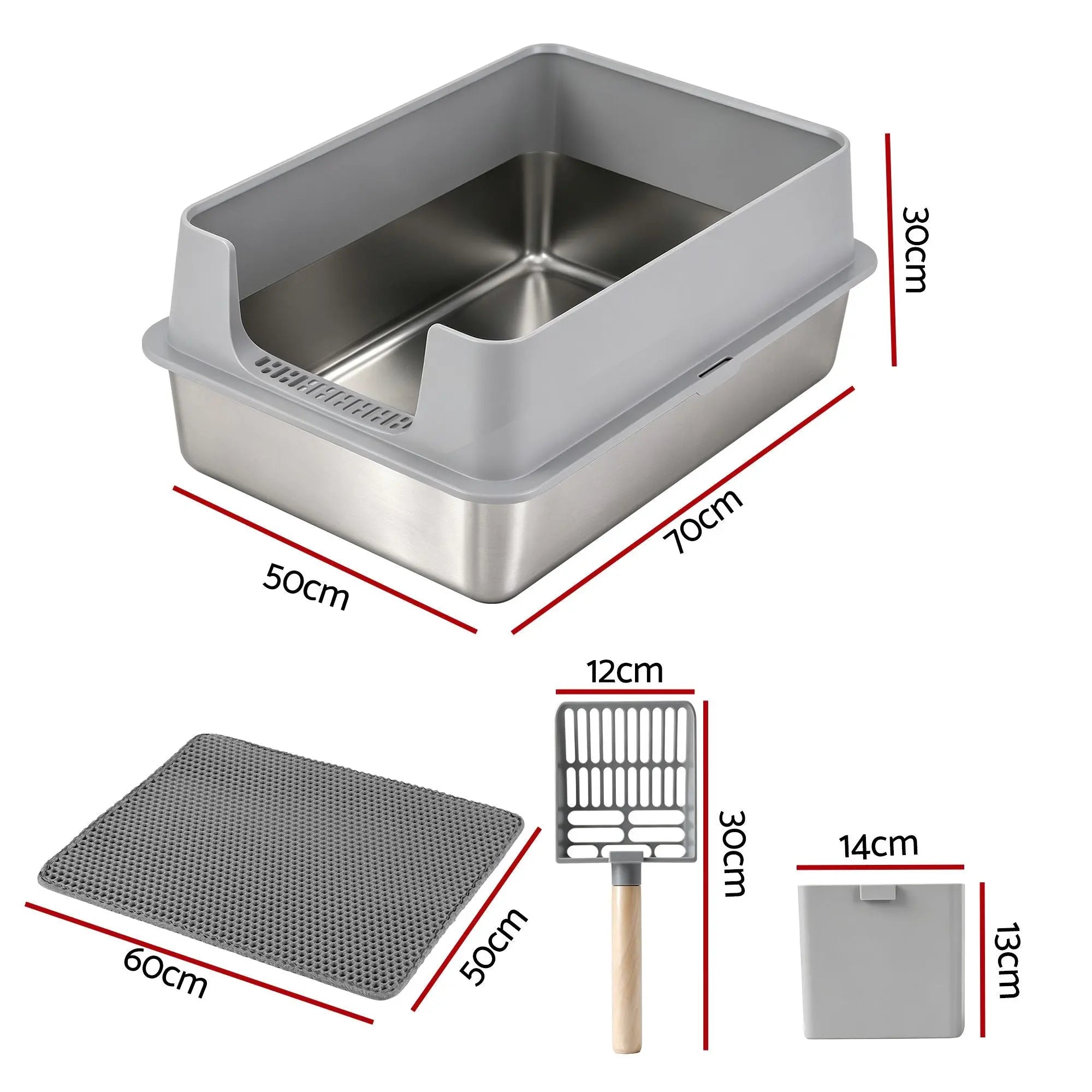 i.Pet XXL Cat Litter Box Stainless Steel Jumbo Semi-Enclosed Pet Kitty Toilet Grey Wholesale Hub