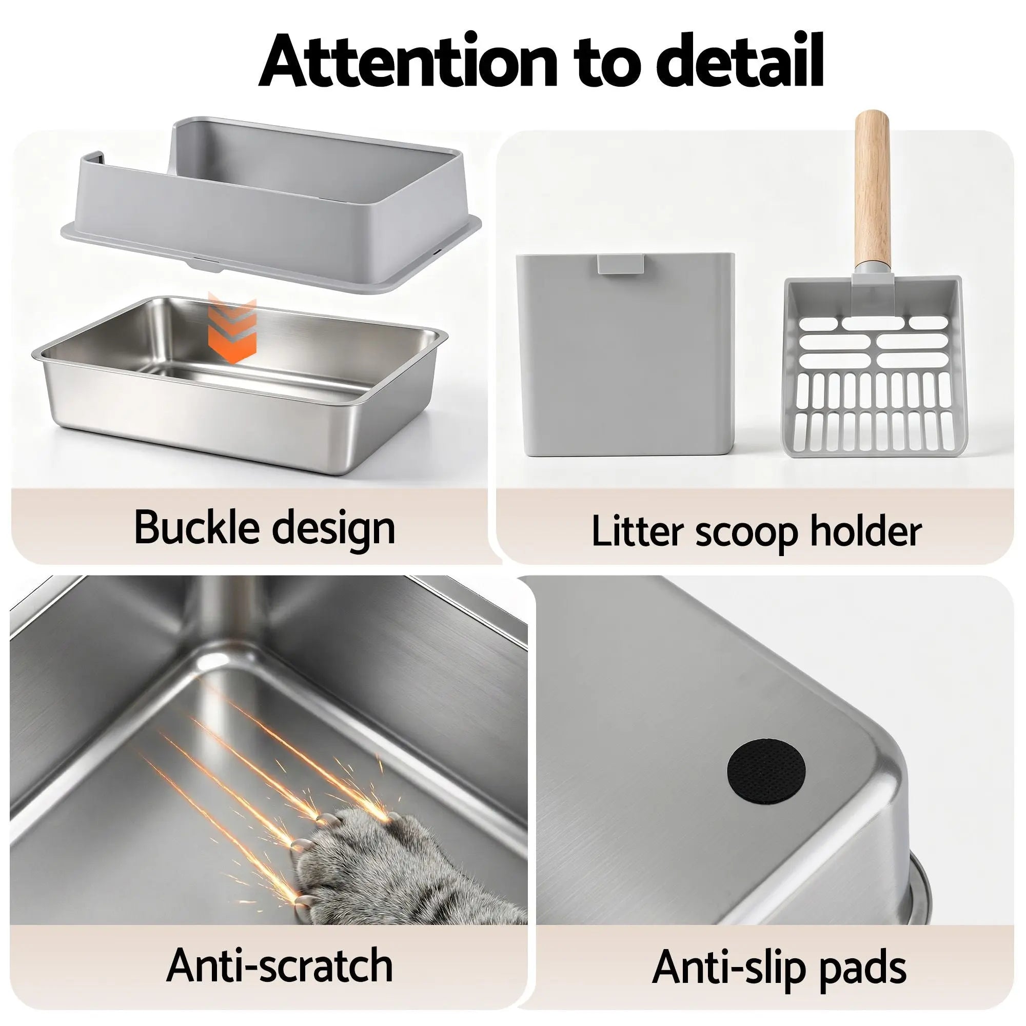 i.Pet XXL Cat Litter Box Stainless Steel Jumbo Semi-Enclosed Pet Kitty Toilet Grey Wholesale Hub