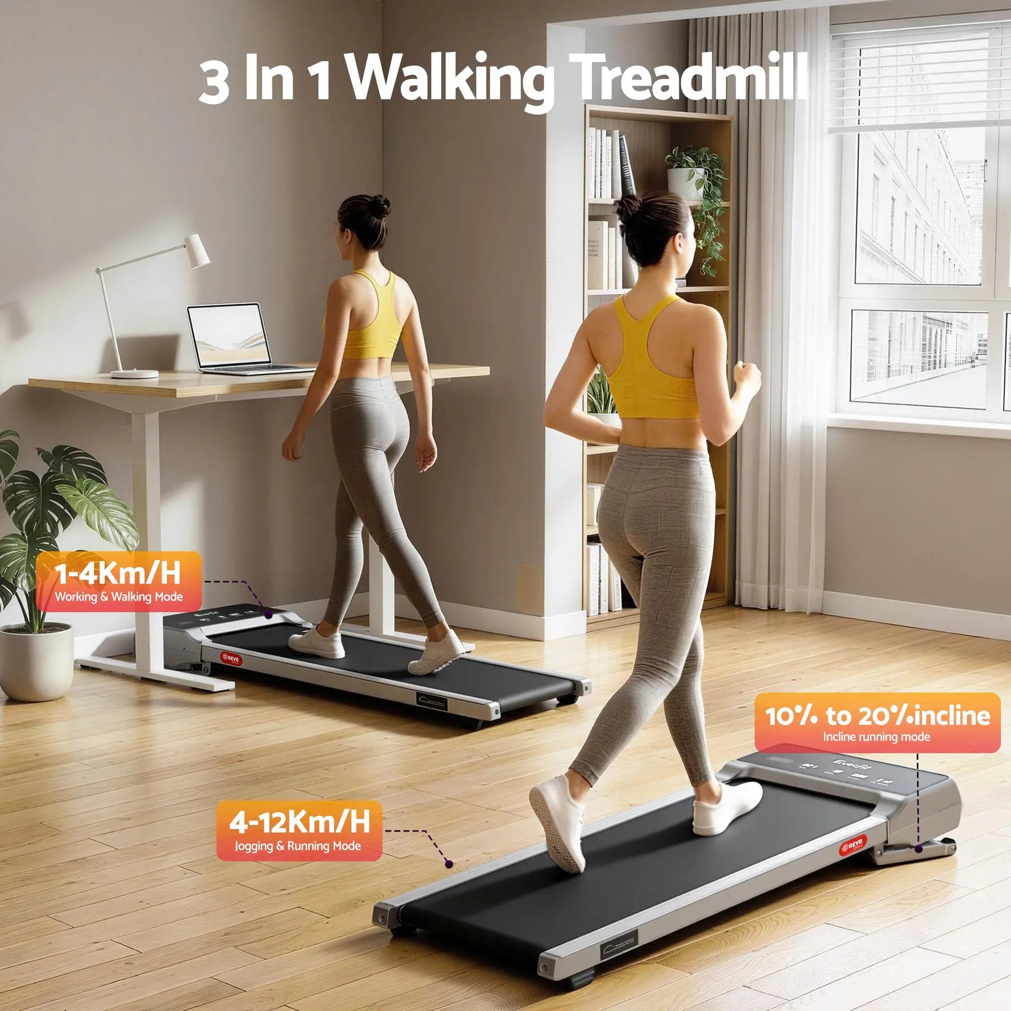 Everfit 3 in 1 Walking Pad Treadmill 20% Auto Incline Under Desk Treadmills for Home Gym With 40cm Wide Belt Sliver Wholesale Hub