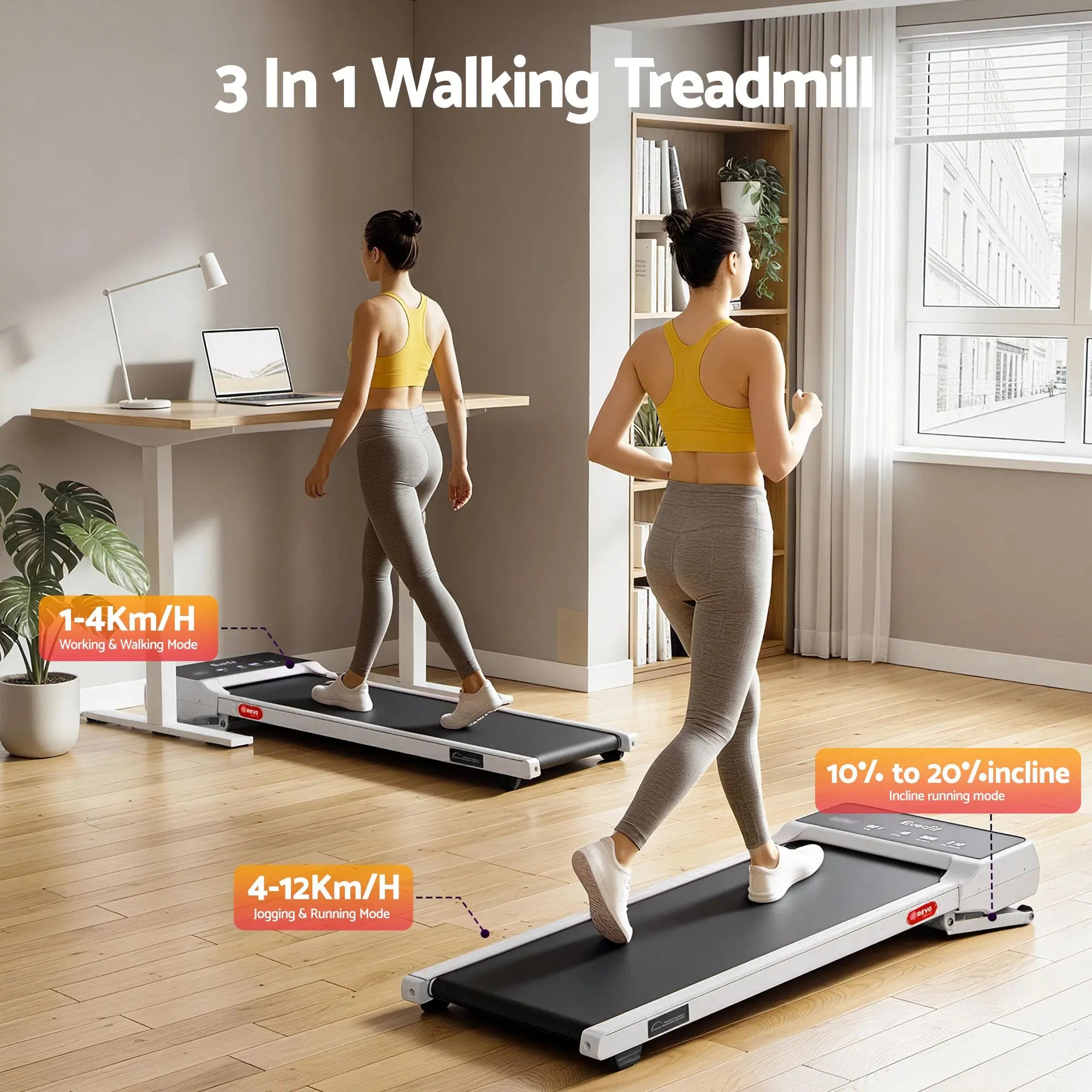 Everfit 3 in 1 Walking Pad Treadmill 20% Auto Incline Under Desk Treadmills for Home Gym With 40cm Wide Belt White Wholesale Hub