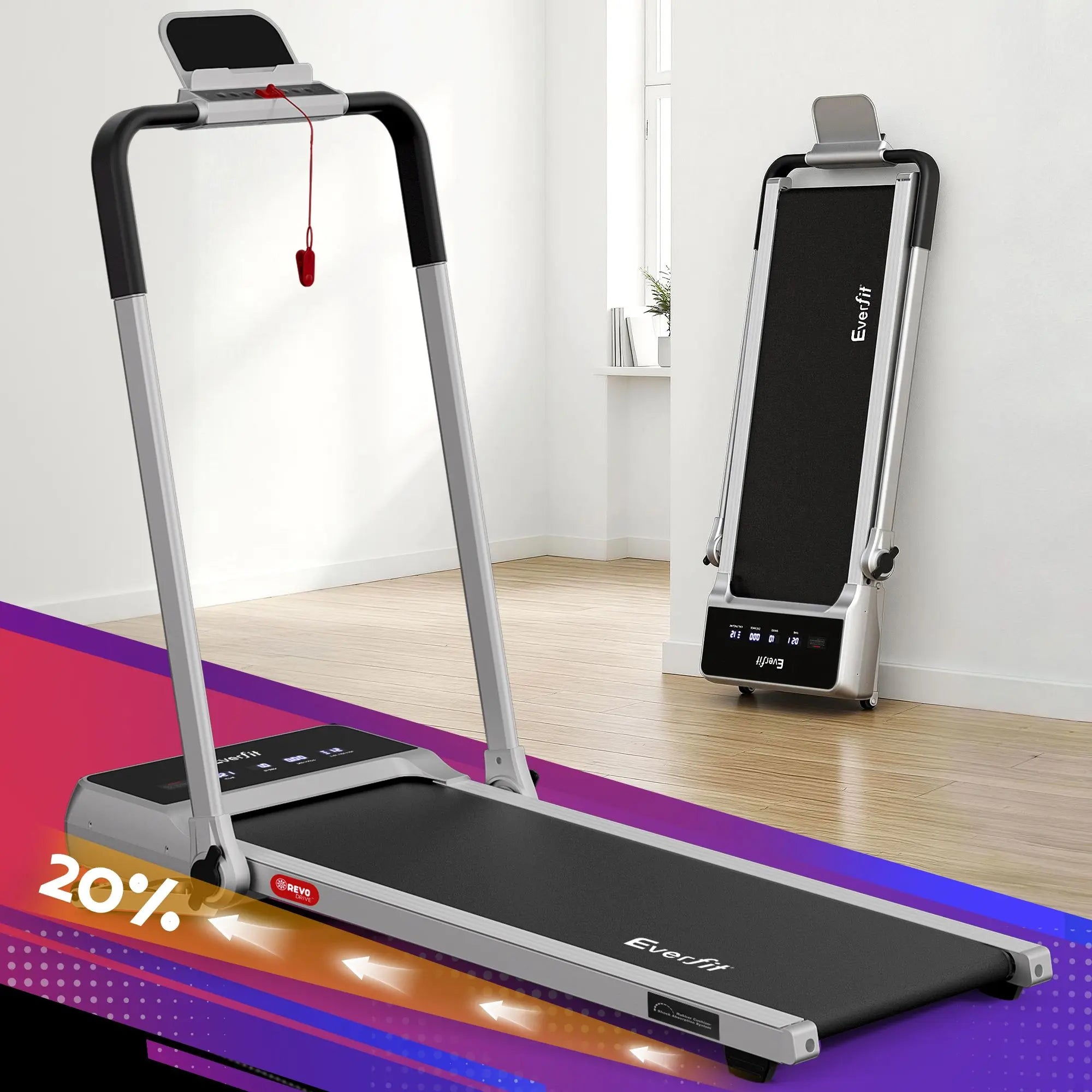 Everfit 3 in 1 Walking Pad Treadmill 20% Auto Incline Under Desk Foldable Treadmills for Home With 40cm Wide Belt Silver Wholesale Hub