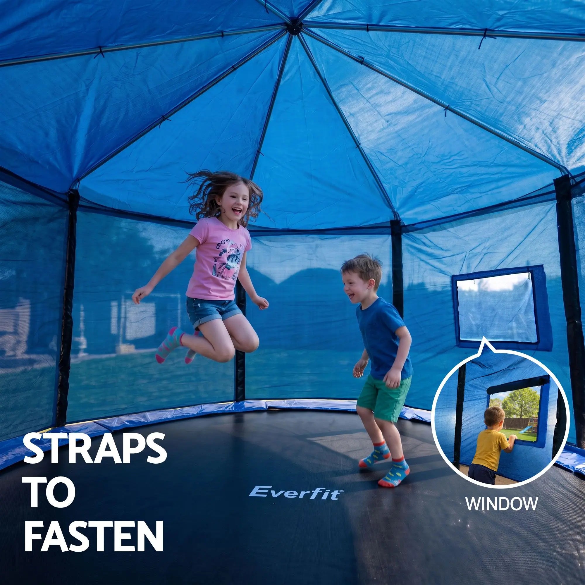 Everfit 12FT Kids Trampoline with Blue Tent Cover Ladder Rebounder Outdoor Toys Wholesale Hub