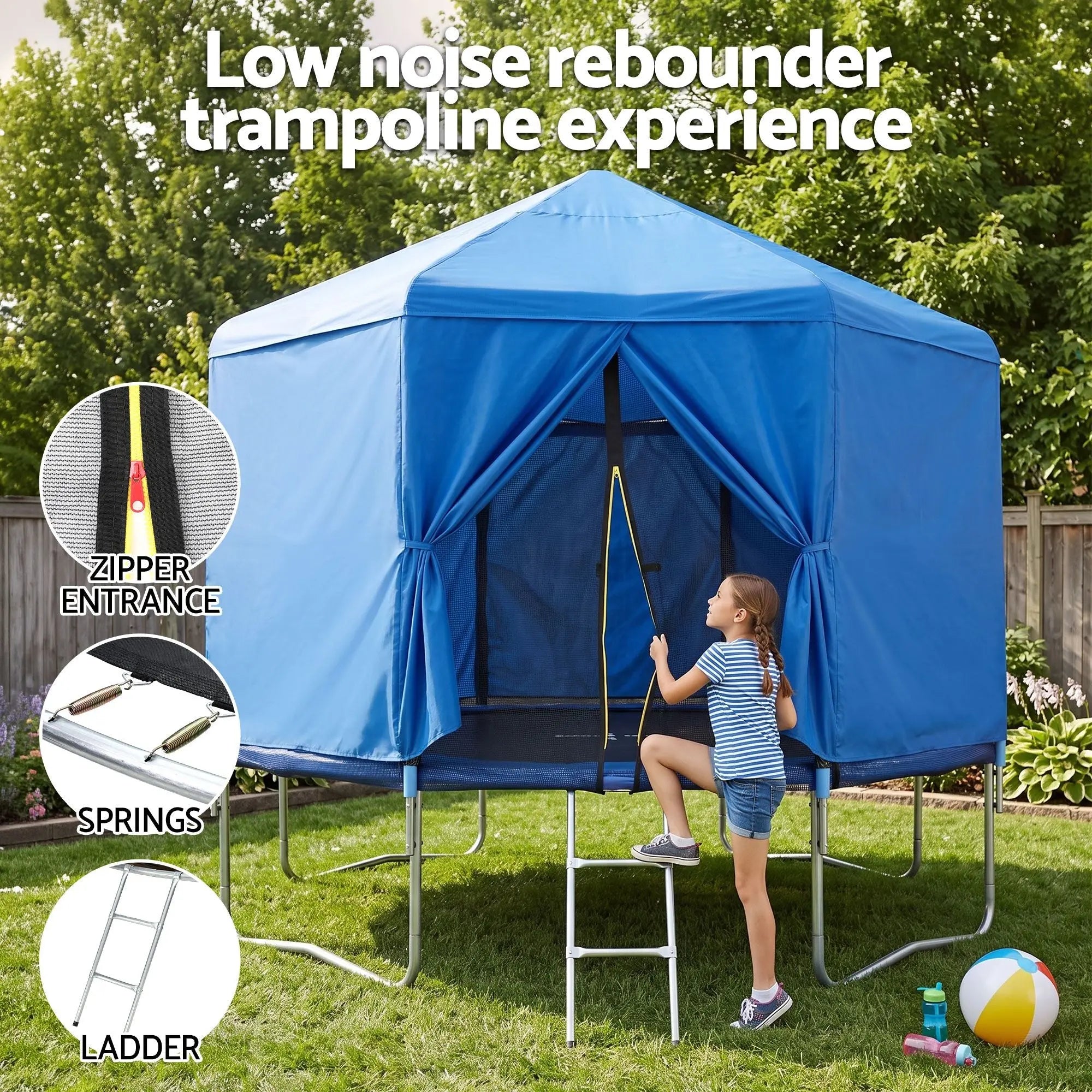 Everfit 12FT Kids Trampoline with Blue Tent Cover Ladder Rebounder Outdoor Toys Wholesale Hub