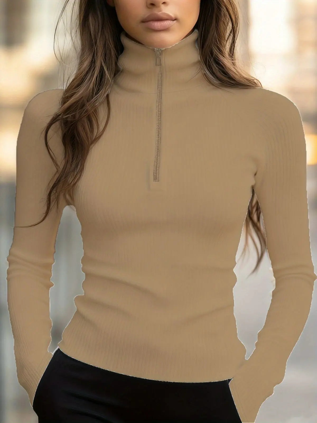 Women'S Turtleneck Top Black High Neck Top Slim Fit Knitwear Winter Layering - Coffee - Size S(AU S/EU46) Wholesale Hub