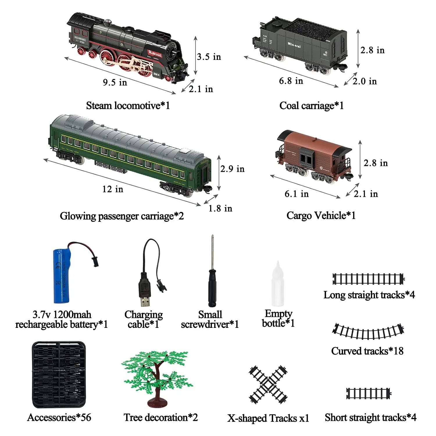 Train Set for Kids, Electric Train Toys with Realistic Light Sounds Smoke, Christmas Train Model Gifts for Toddlers Boys Girls, Steam Locomotive, Luxury Track & 2 Glowing Passenger Carriages (Black) Wholesale Hub