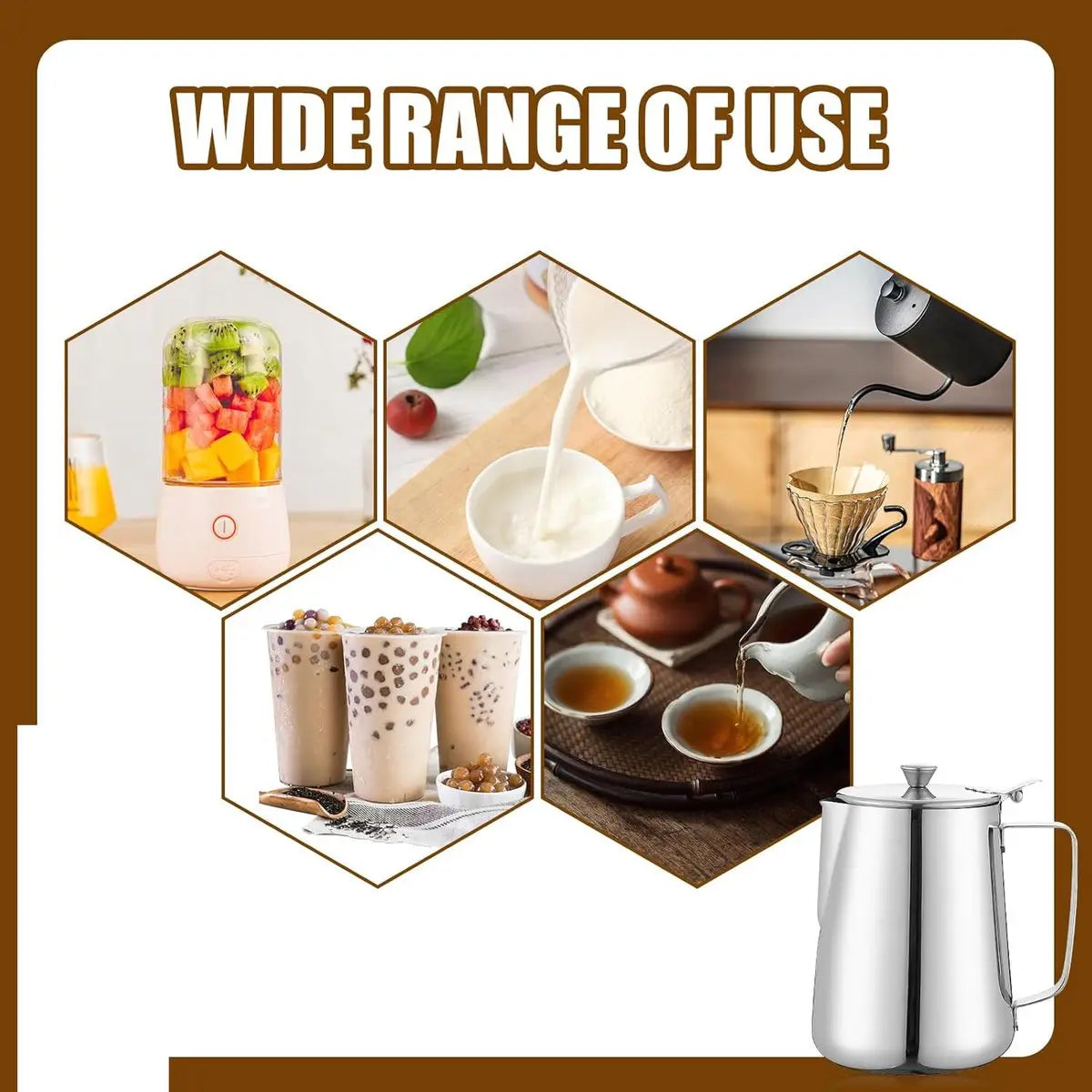 Milk Jug - Barista Latte Artisan Accessories with Lid - 600ml Milk Jug - Stainless Steel Milk Jug with Lid - Milk Frothing Jug - Coffee Milk Jug with Cup - Suitable for Cappuccino, Espresso, and Barista Use Wholesale Hub