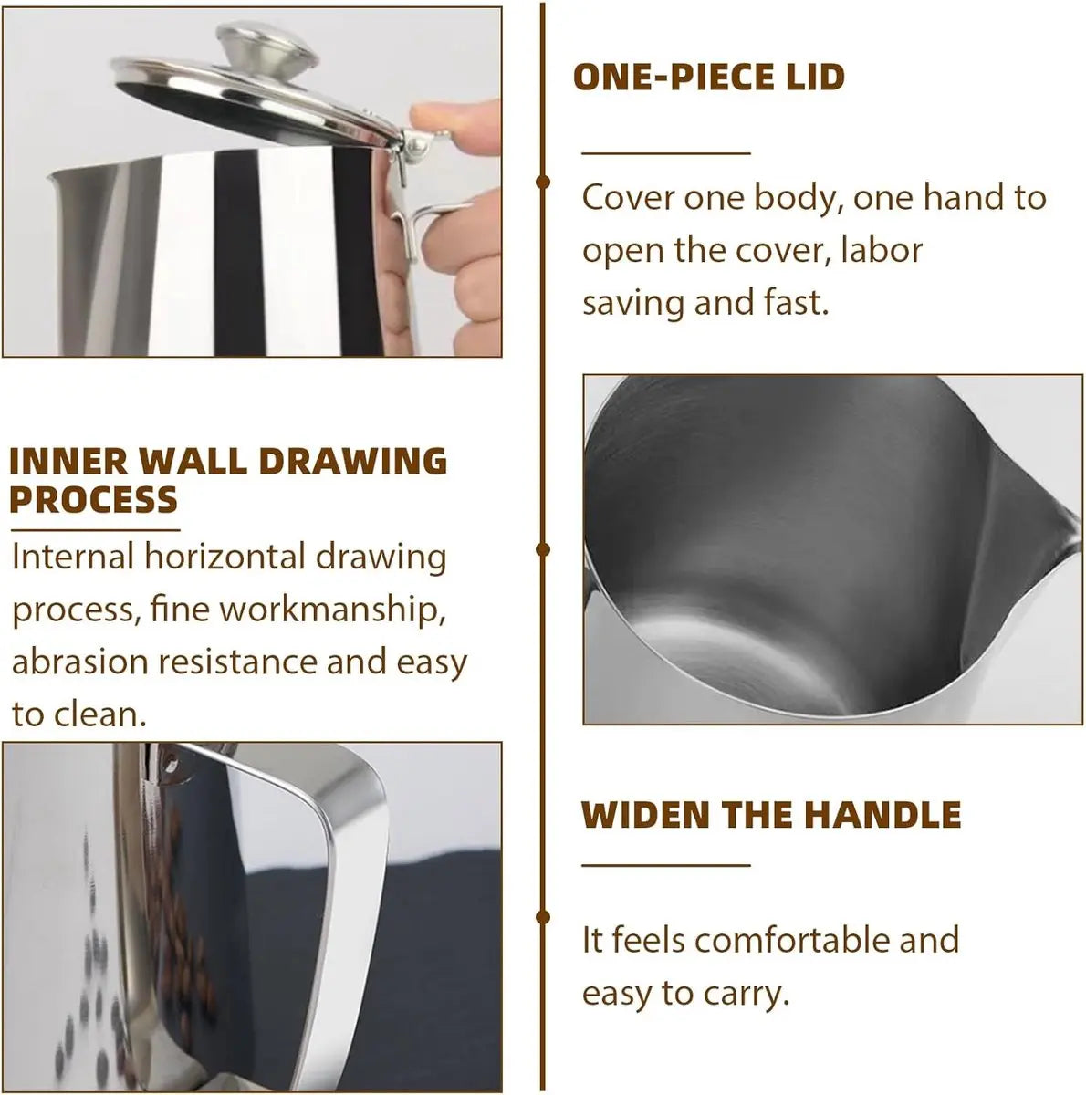 Milk Jug - Barista Latte Artisan Accessories with Lid - 600ml Milk Jug - Stainless Steel Milk Jug with Lid - Milk Frothing Jug - Coffee Milk Jug with Cup - Suitable for Cappuccino, Espresso, and Barista Use Wholesale Hub