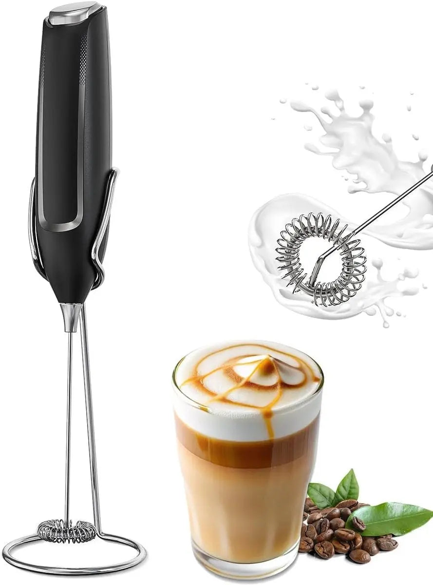 Milk Frother - Milk Frothers - Manual Milk Frother - Electric Milk Frother - Milk Frother with Stand - Functional Beverage Mixer with Stainless Steel Whisk and Stand - For Coffee/Cappuccino Wholesale Hub