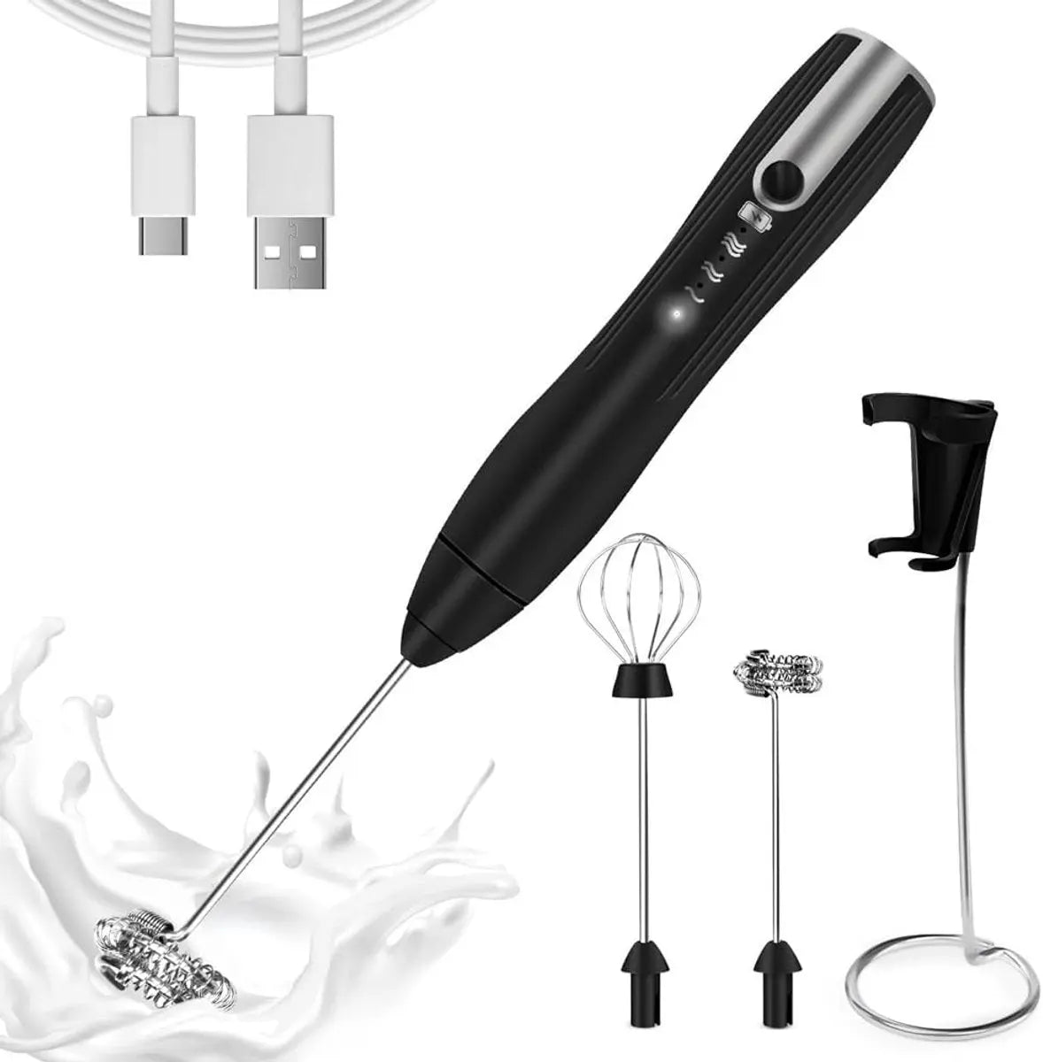 Milk frother - electric milk frother - electric milk frother - milk frother - rechargeable manual milk frother - with 3 speeds for coffee - black frother Wholesale Hub