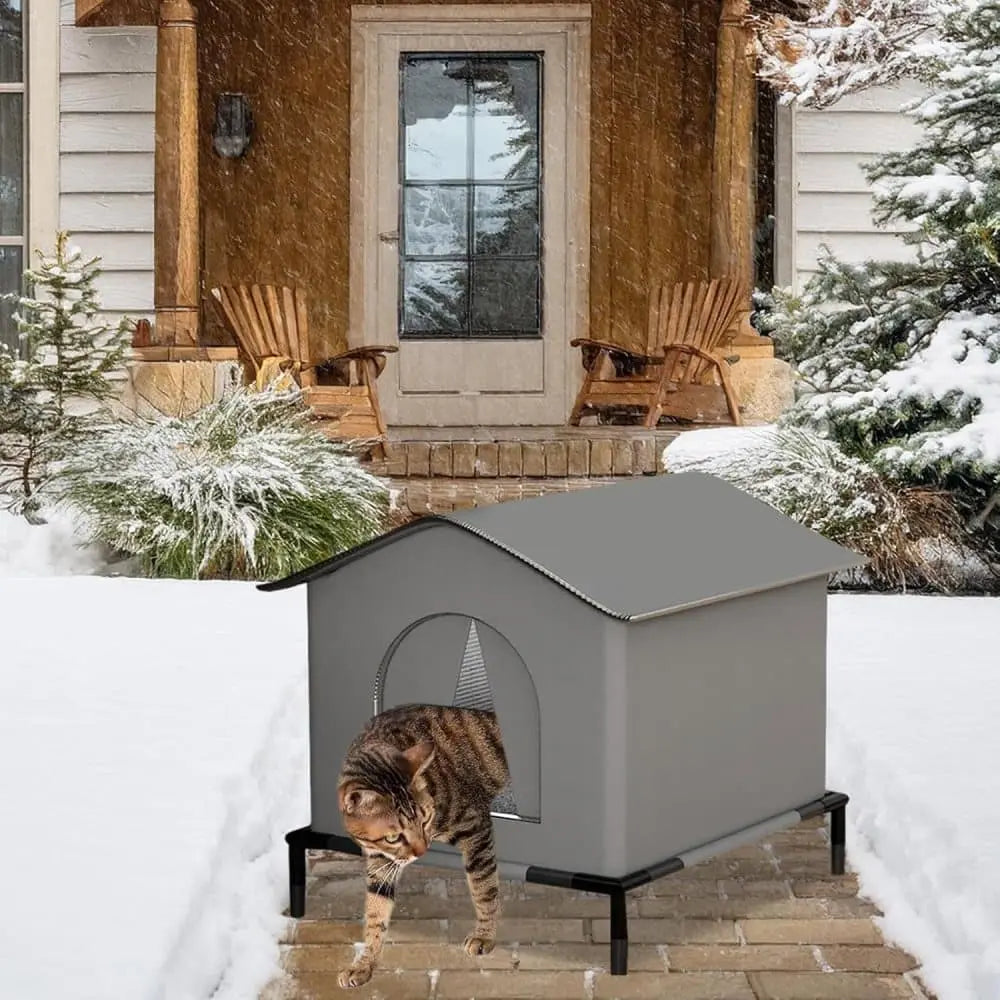 1 Pack Waterproof Insulated Outdoor Cat House for Homeless Cats and Small Animals, 42 x 42 x 42cm, Gray Wholesale Hub
