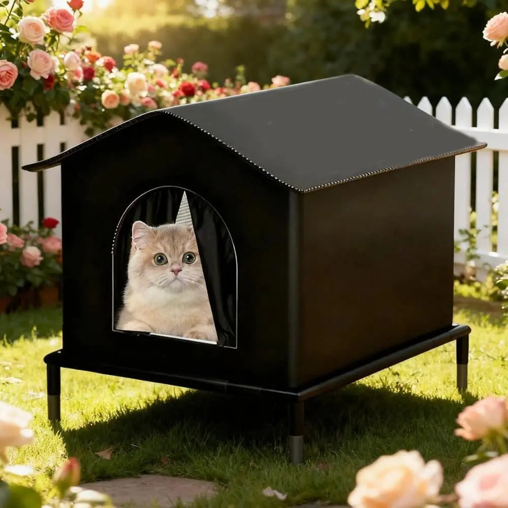 1 Pack Waterproof Insulated Outdoor Cat House for Homeless Cats and Small Animals, 33 x 33 x 33cm Black Wholesale Hub
