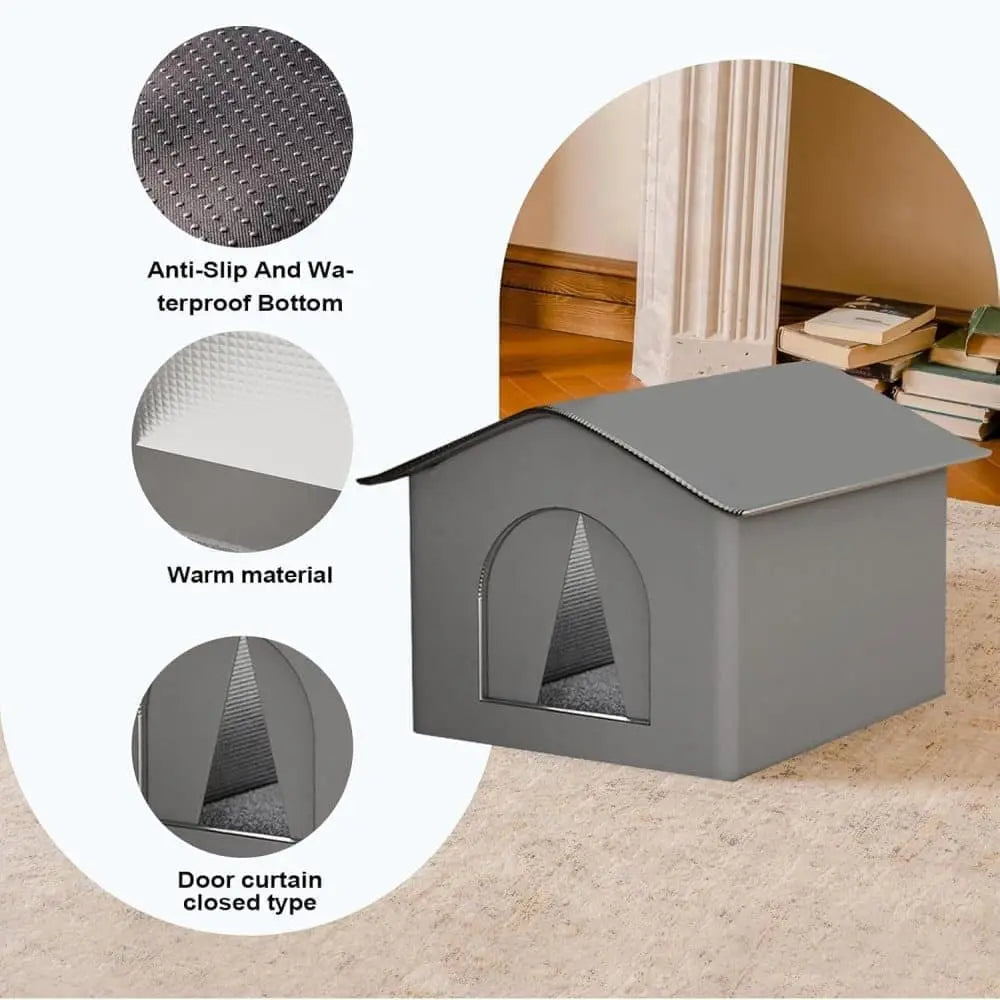 1 Pack Waterproof Insulated Outdoor Cat House for Homeless Cats and Small Animals, 33 x 33 x 33cm, Gray Wholesale Hub