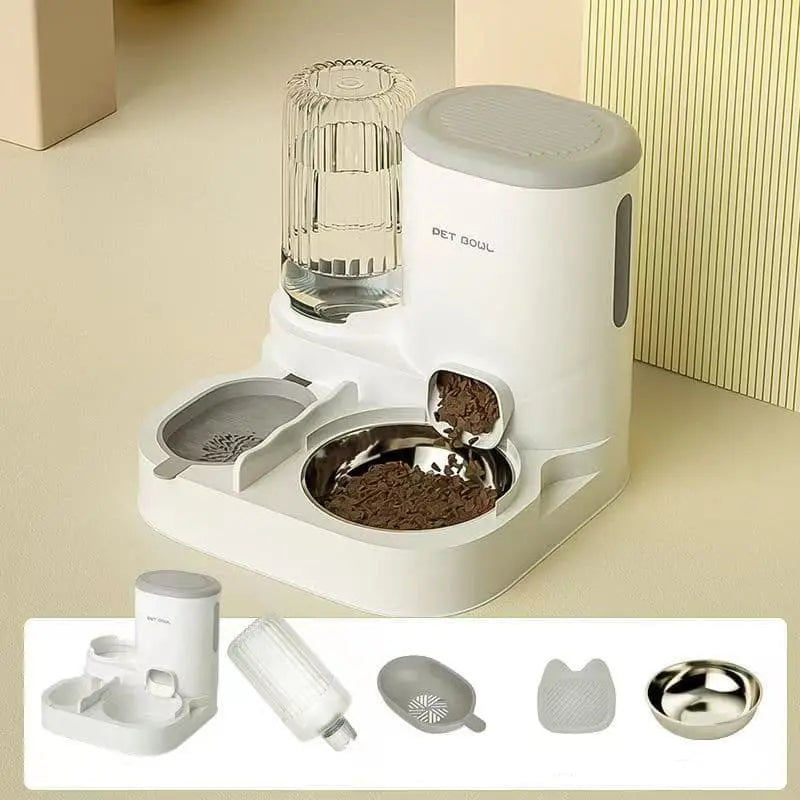 2-in-1 Automatic Cat Feeder and Water Dispenser for Pets, Compatible with Cats and Dogs, Gray Wholesale Hub