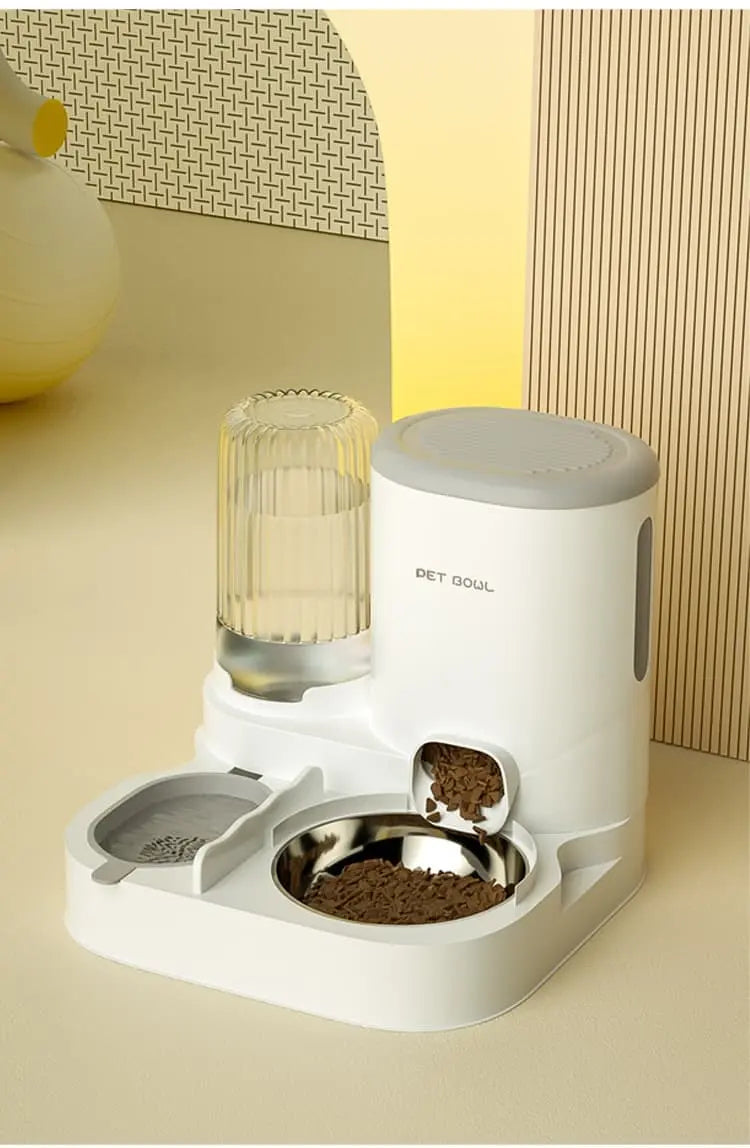 2-in-1 Automatic Cat Feeder and Water Dispenser for Pets, Compatible with Cats and Dogs, Gray Wholesale Hub