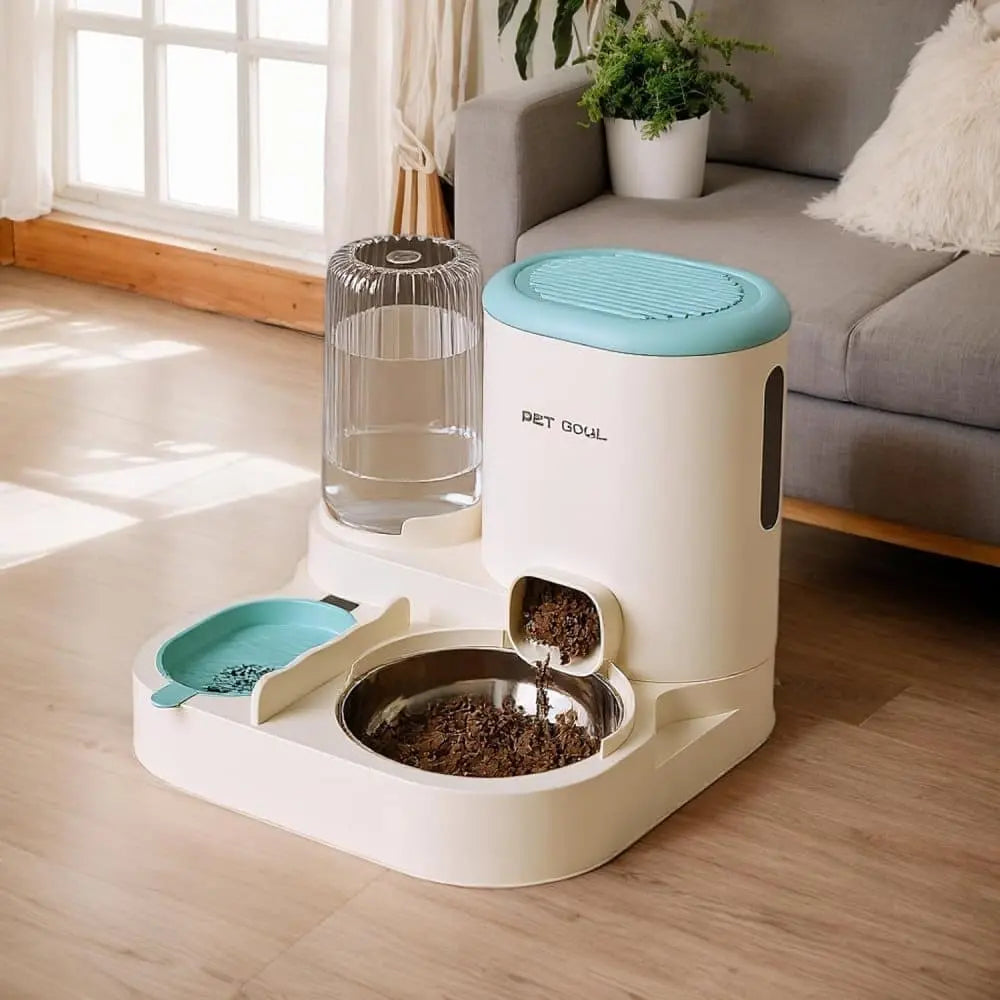 2-in-1 Automatic Cat Feeder and Water Dispenser for Pets, Compatible with Cats and Dogs, Blue Wholesale Hub