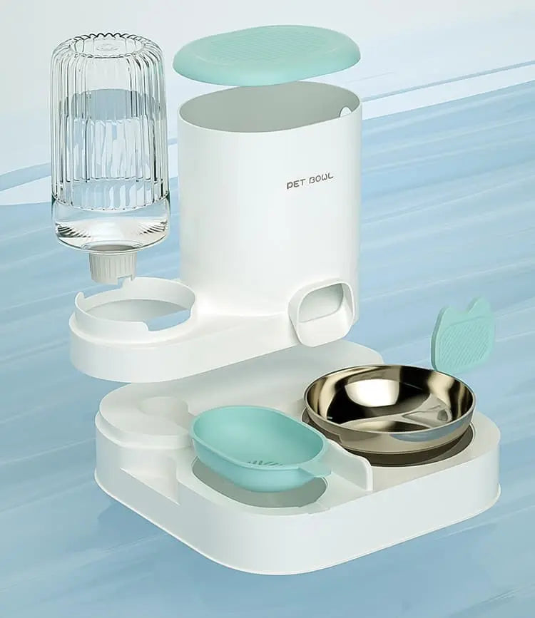 2-in-1 Automatic Cat Feeder and Water Dispenser for Pets, Compatible with Cats and Dogs, Blue Wholesale Hub