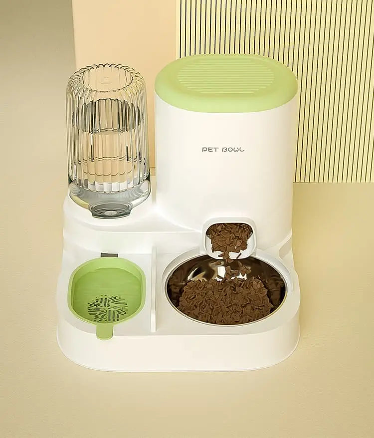 2-in-1 Automatic Cat Feeder and Water Dispenser for Pets, Compatible with Cats and Dogs, Green Wholesale Hub