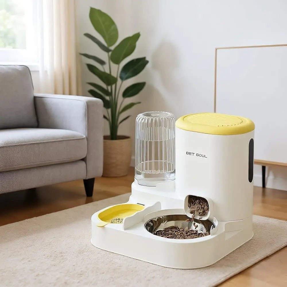 2-in-1 Automatic Cat Feeder and Water Dispenser for Pets, Compatible with Cats and Dogs, Yellow Wholesale Hub