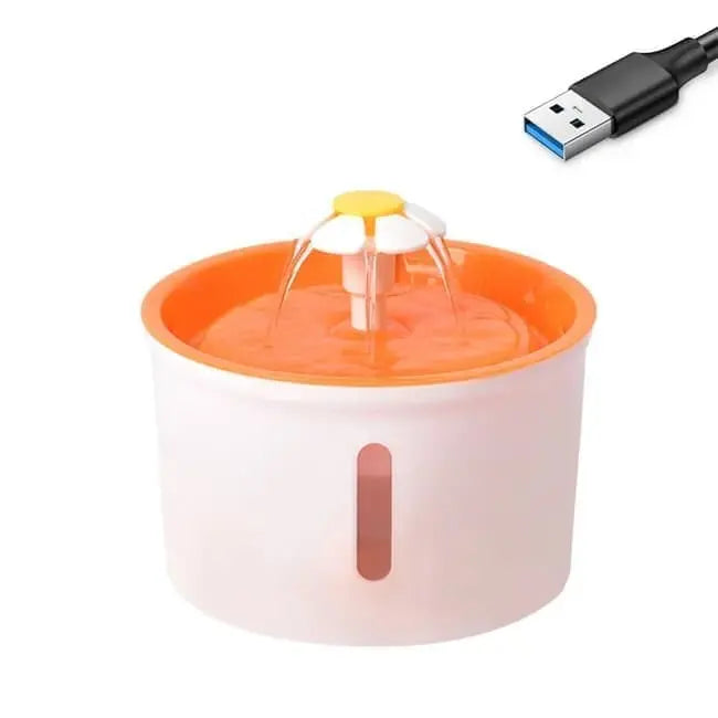 1.6L Round Pet Water Fountain for Cats and Dogs, Orange Wholesale Hub
