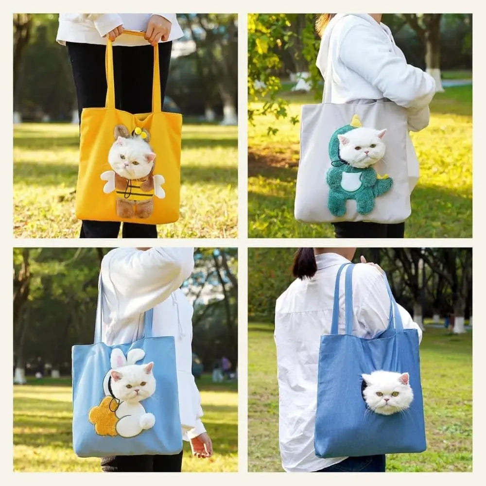 Portable Pet Bag for Small Dogs and Cats with Hands-Free Side Opening, Cat Motif, Perfect for Outdoor Travel, 37x37cm, Gray Wholesale Hub