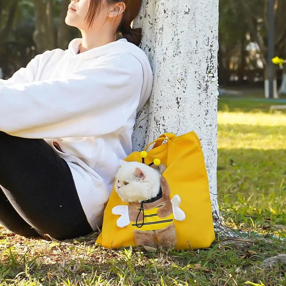 Portable Pet Bag for Small Dogs and Cats with Hands-Free Side Opening, Cat Motif, Perfect for Outdoor Travel, 37x37cm, Gray Wholesale Hub