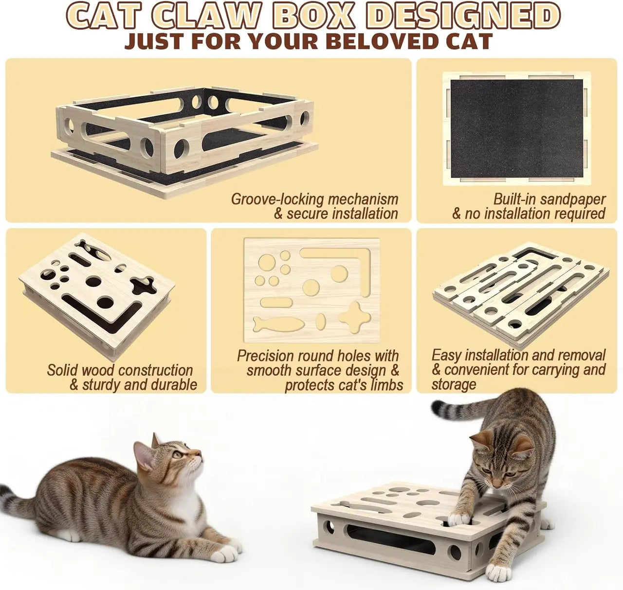 Multi-Functional Cat Claw Care Enrichment Box | Durable Wood Scratcher & Interactive Puzzle for Feline Wellness Wholesale Hub