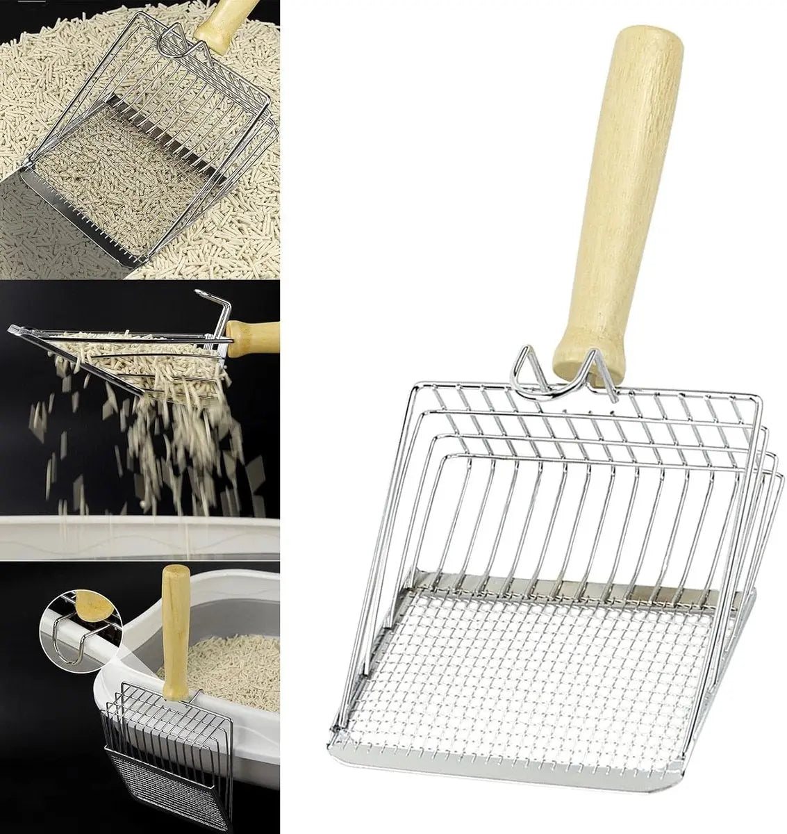 Stainless Steel Cat Litter Scoop with Wooden Handle - Two-in-One Function - Standard Included Wholesale Hub