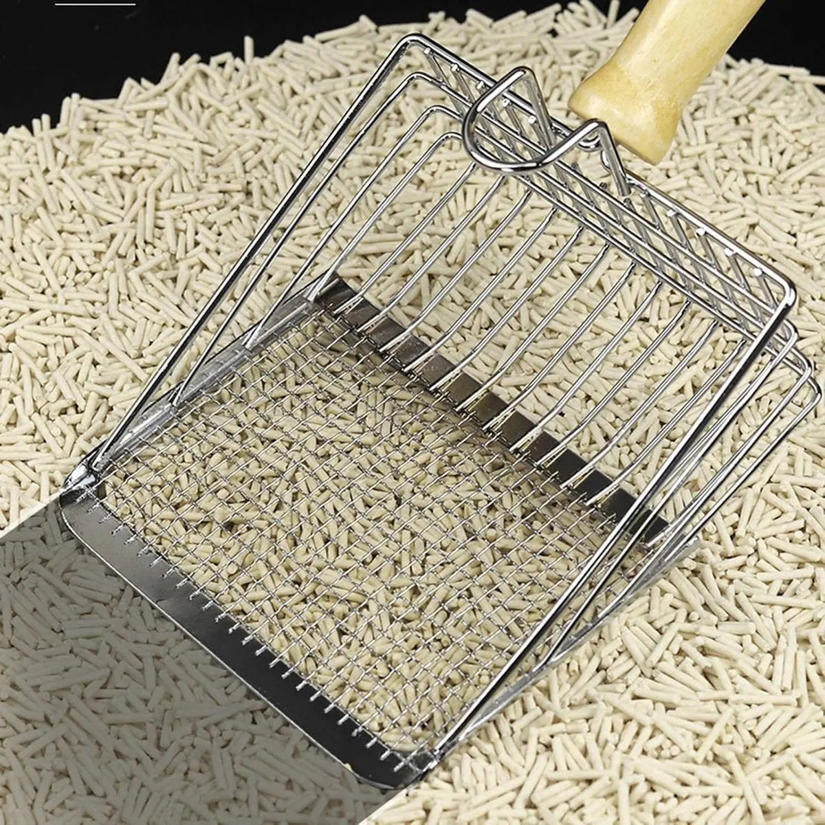 Stainless Steel Cat Litter Scoop with Wooden Handle - Two-in-One Function - Standard Included Wholesale Hub