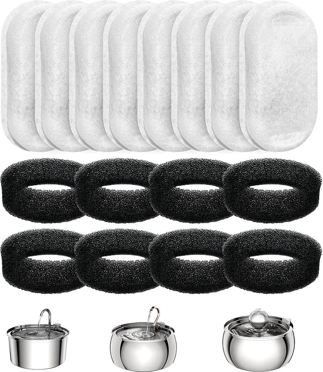 Filter cartridges - For pet water dispensers - including 8 cat fountain filters and 8 pump sponges Wholesale Hub