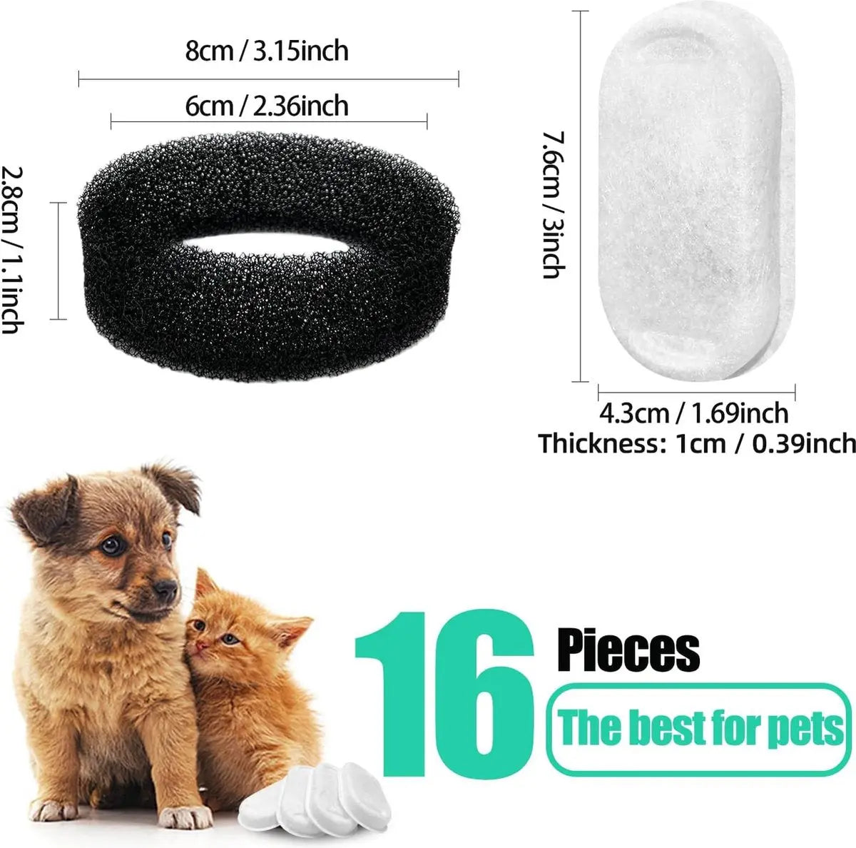 Filter cartridges - For pet water dispensers - including 8 cat fountain filters and 8 pump sponges Wholesale Hub