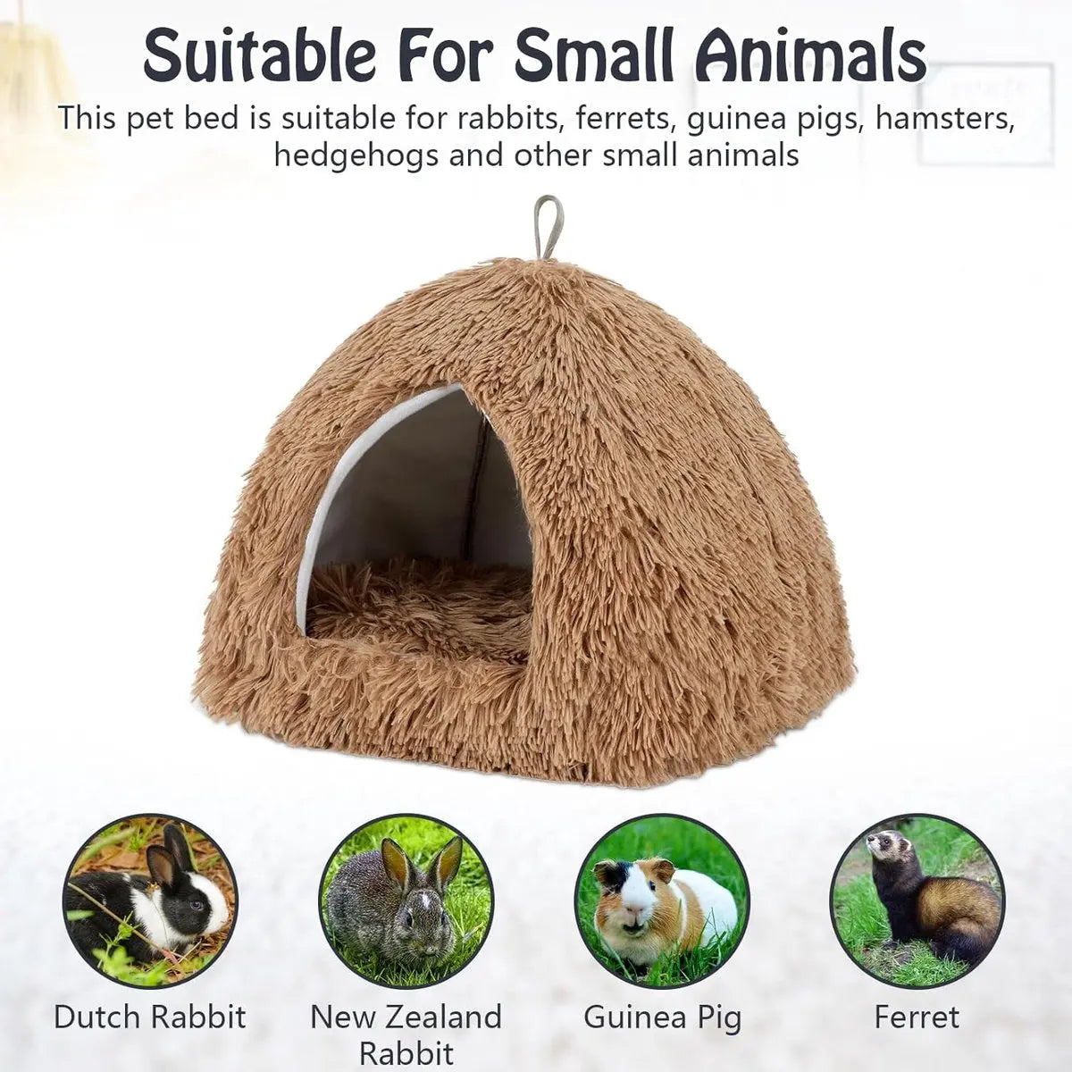 Cat Basket - Rabbit House - Cat House - Plush - Warmth - 40x40x37 CM - Rodent - Cat Bed - Kitten Basket - Animal House - Cat Cushion - Cat Den - Cat Houses - Cat Cave - Brown - Comfortable & Soft - For Rabbits, Cat, Guinea Pigs, Hamsters, Puppies Wholesale Hub