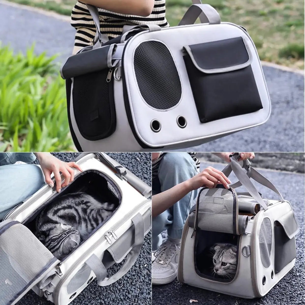 Cat and Dog Transport Bag - Travel Basket - Foldable Cat Transport Box - Cat Bag - Pet Carrier Bag with breathable holes and pockets - for medium-sized cats, small dogs - Dog Bag - 45 x 28 x 26 cm - Black Wholesale Hub