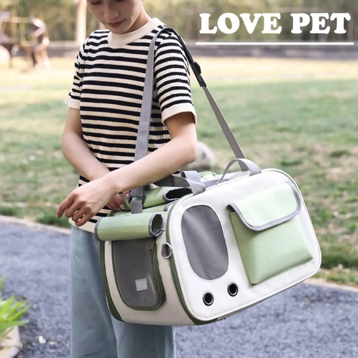 Cat and Dog Transport Bag - Travel Basket - Foldable Cat Transport Box - Cat Bag - Pet Carrier Bag with breathable holes and pockets - for medium-sized cats, small dogs - Dog Bag - 45 x 28 x 26 cm - Green Wholesale Hub
