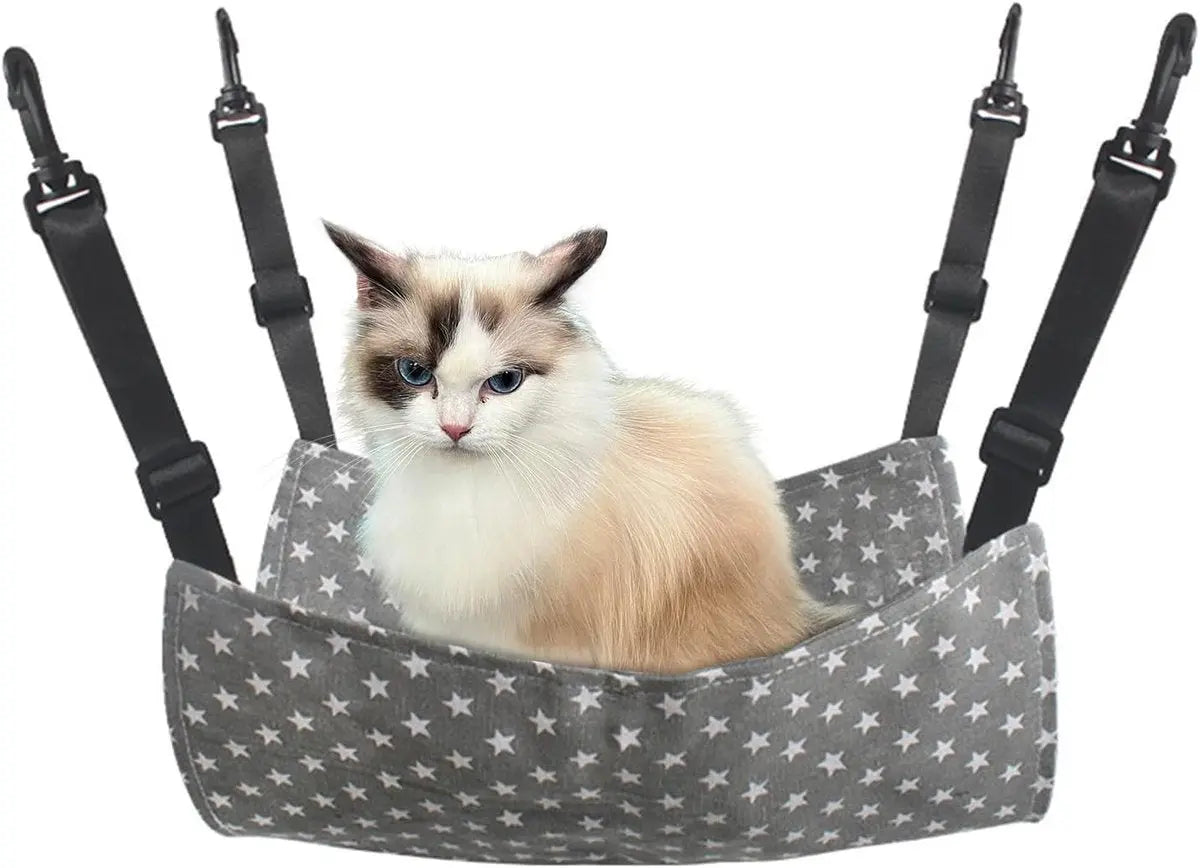 Cat Hammock - Hammock for cats - hanging pet bed - hammock for pets - with hooks - for Kittens, Puppies and Small Pets - Adjustable Straps - Pet Swing - cat bed - for cages and gardens - 53*35 cm - grey stars Wholesale Hub