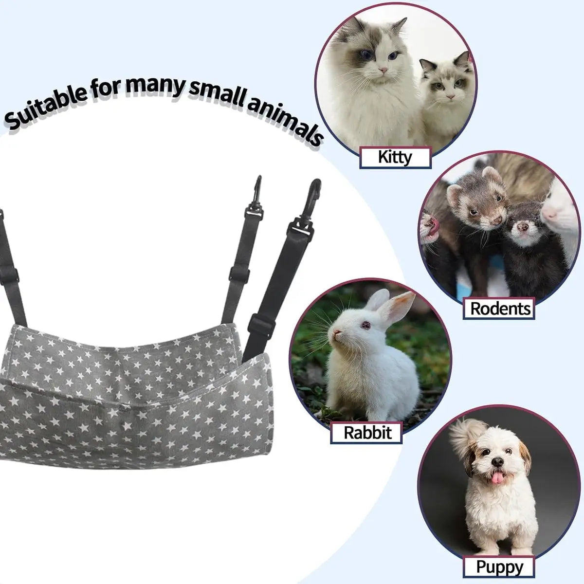 Cat Hammock - Hammock for cats - hanging pet bed - hammock for pets - with hooks - for Kittens, Puppies and Small Pets - Adjustable Straps - Pet Swing - cat bed - for cages and gardens - 53*35 cm - grey stars Wholesale Hub