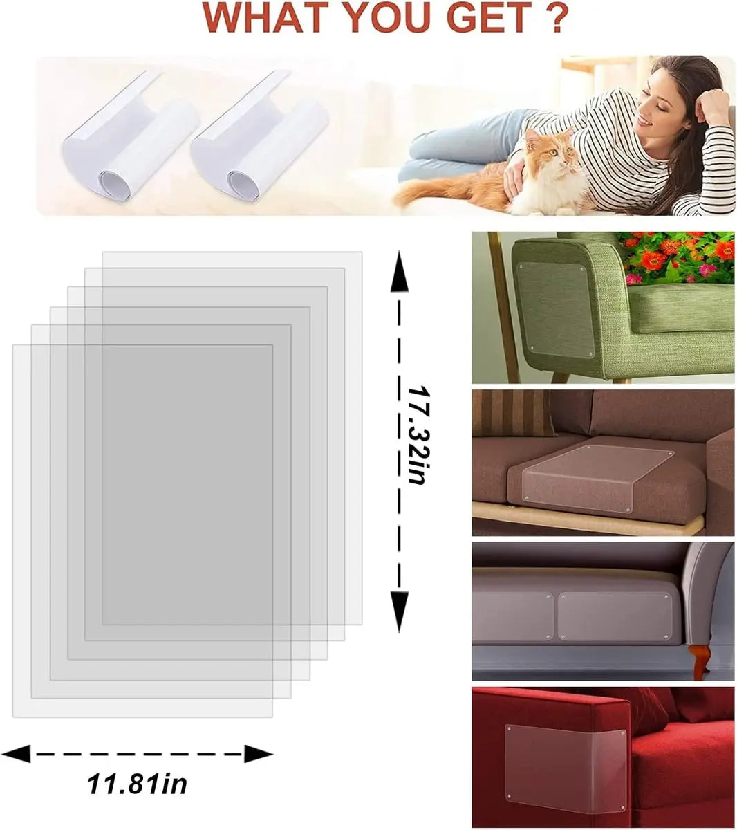Anti-Scratch Sheets for Cat and Dog - 6 Piece Sticker Scratch Protectors - 45 x 30cm - Cat Scratch Protector - Anti Scratch - Cat Sofa Protector - Scratch Protectors for Furniture Sofa Table Door - Scratching Post - Transparent Wholesale Hub