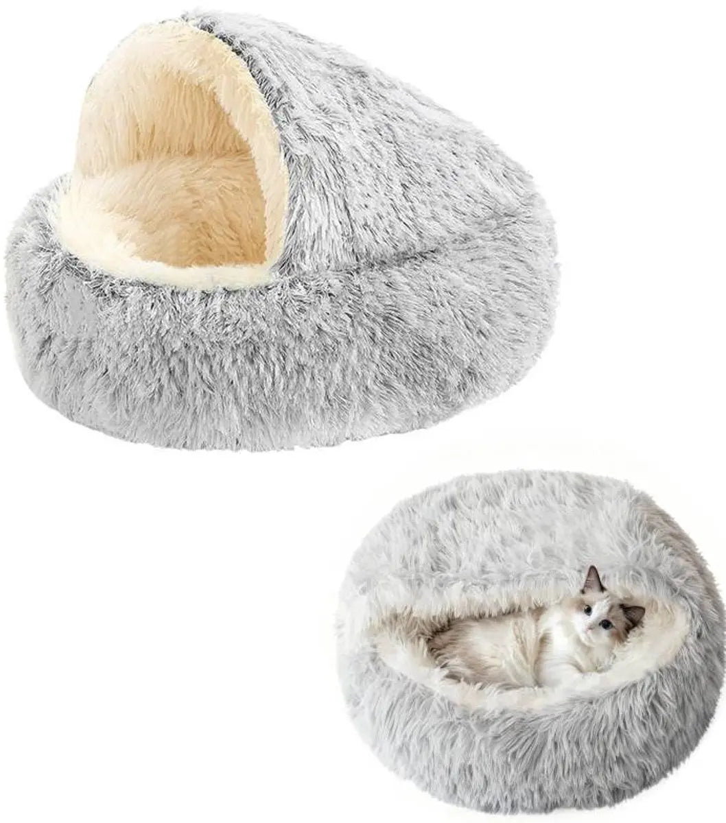 Cat Bed - Cave Cat Basket 40cm - Calming and Anti-Anxiety - For Small Dogs/Cats - Donut - Gray and White Wholesale Hub