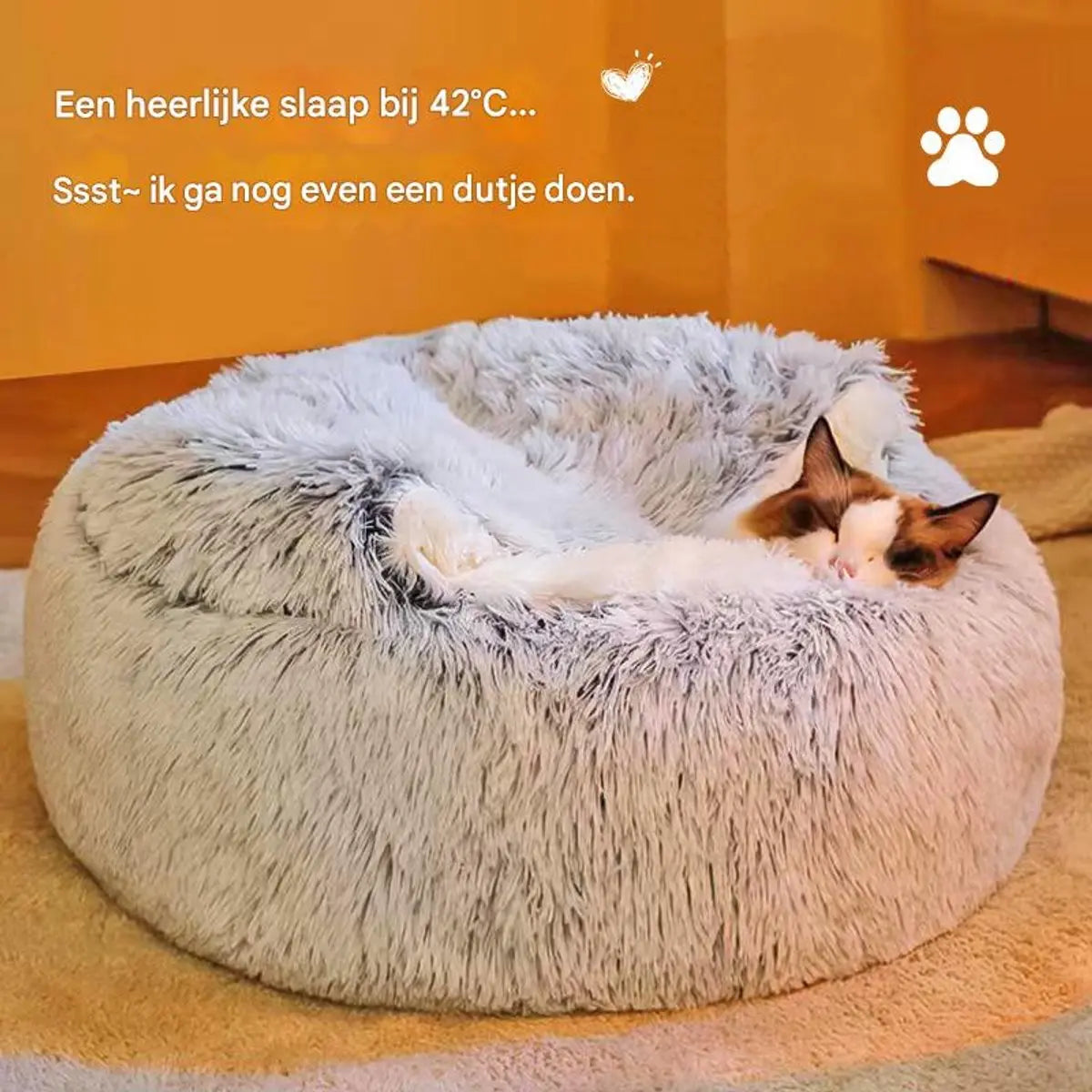 Cat Bed - Cave Cat Basket 40cm - Calming and Anti-Anxiety - For Small Dogs/Cats - Donut - Gray and White Wholesale Hub