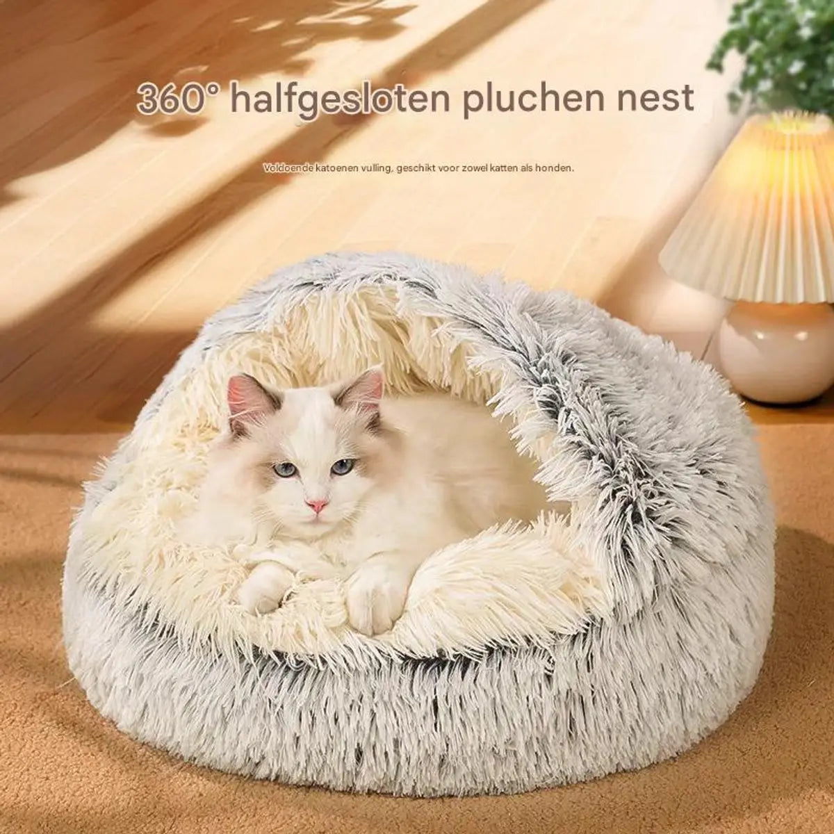 Cat Bed - Cave Cat Basket 40cm - Calming and Anti-Anxiety - For Small Dogs/Cats - Donut - Gray and White Wholesale Hub