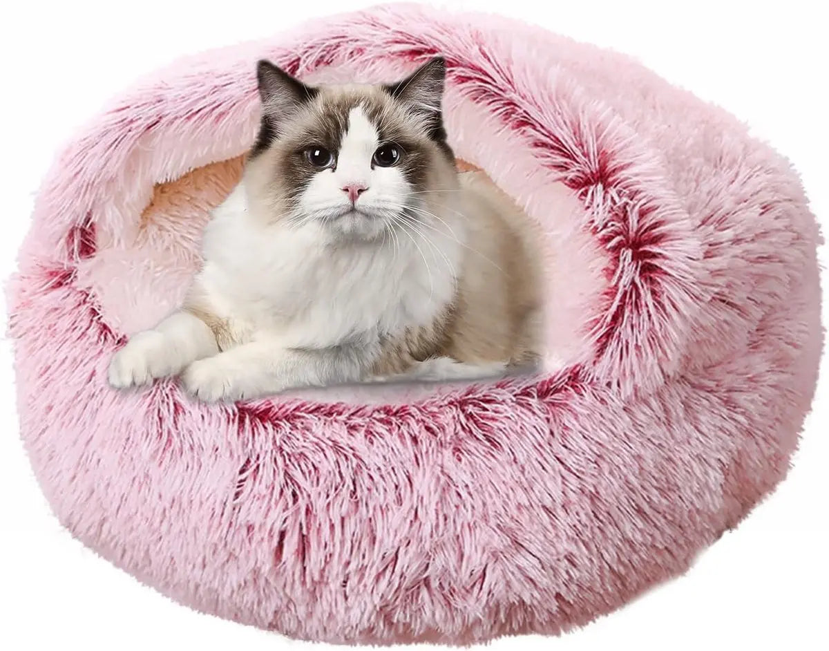Cat Bed - Cave Cat Basket 40cm - Calming and Anti-Anxiety - For Small Dogs/Cats - Donut - Pink Wholesale Hub