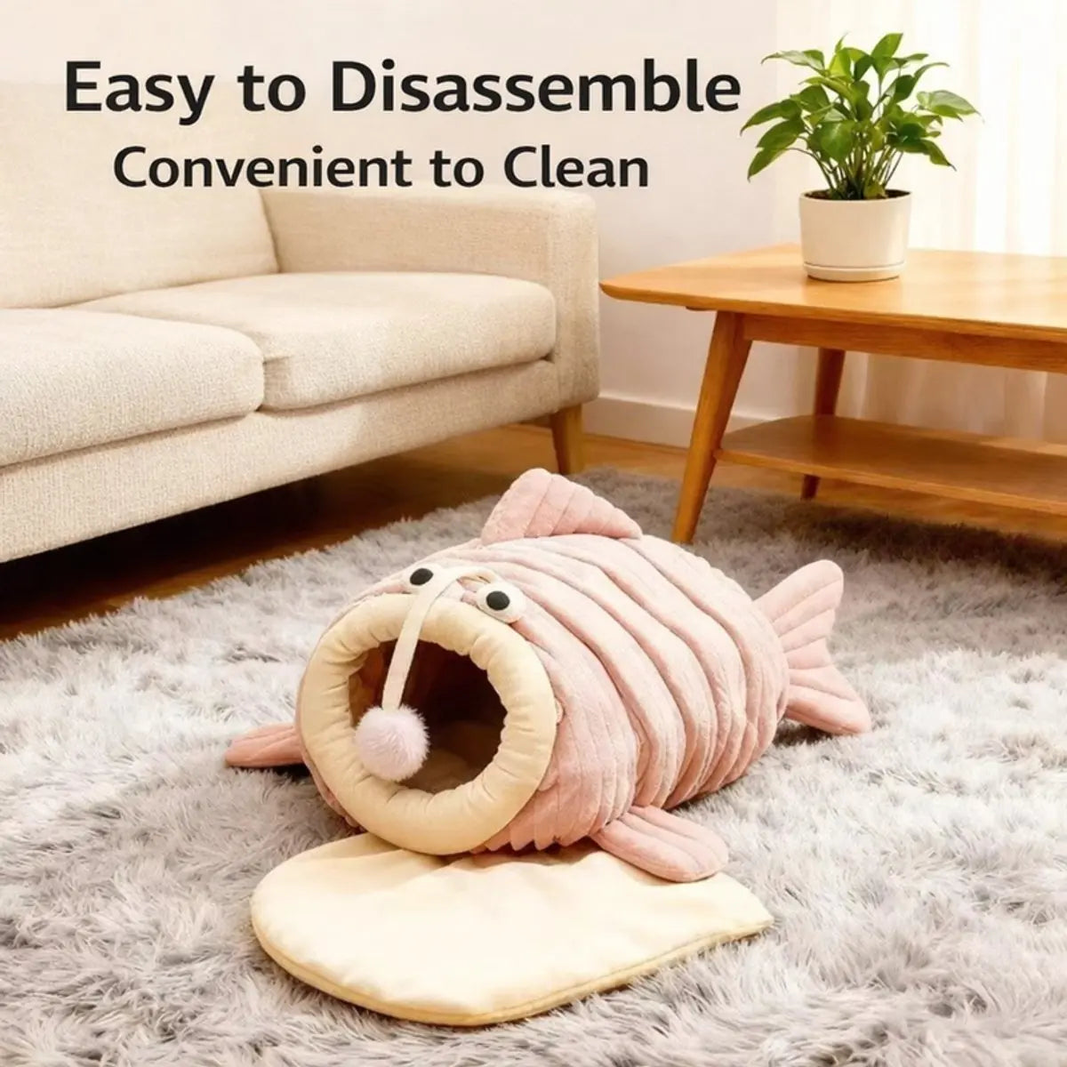 Cat Bed - Cave Cat Basket - Calming and Anxiety Relieving - Lantern Fish Shape - Pink（S：45*33*26cm） Wholesale Hub