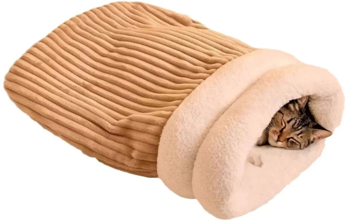 Cat Bed - Cave Cat Basket - Winter Sleeping Bag for Pets - Soft Plush Cat Bed - Suitable for Indoor Cats, Kittens and Dogs (Beige, L-54*45cm) Wholesale Hub